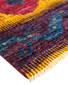 One-Of-A-Kind Hand Knotted Ikat Modern Red Area Rug 11' 10" x 12' 1"