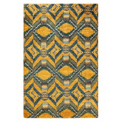 One-of-a-kind Hand Knotted Ikat Modern Yellow Area Rug