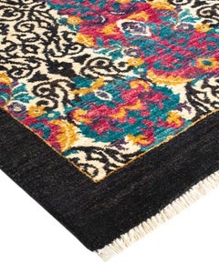 One-Of-A-Kind Hand Knotted Ikat Suzani Black Area Rug 11' 10" x 15' 3"