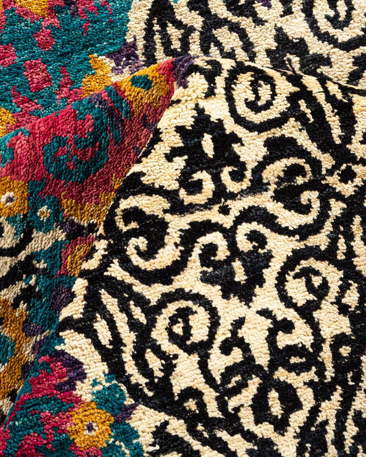 Tapis Ikat Suzani noir unique noué à la main 11' 10