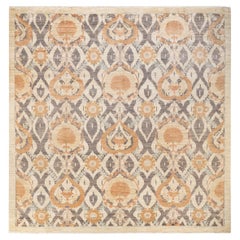 One-of-a-Kind Hand Knotted Ikat Suzani Ivory Area Rug