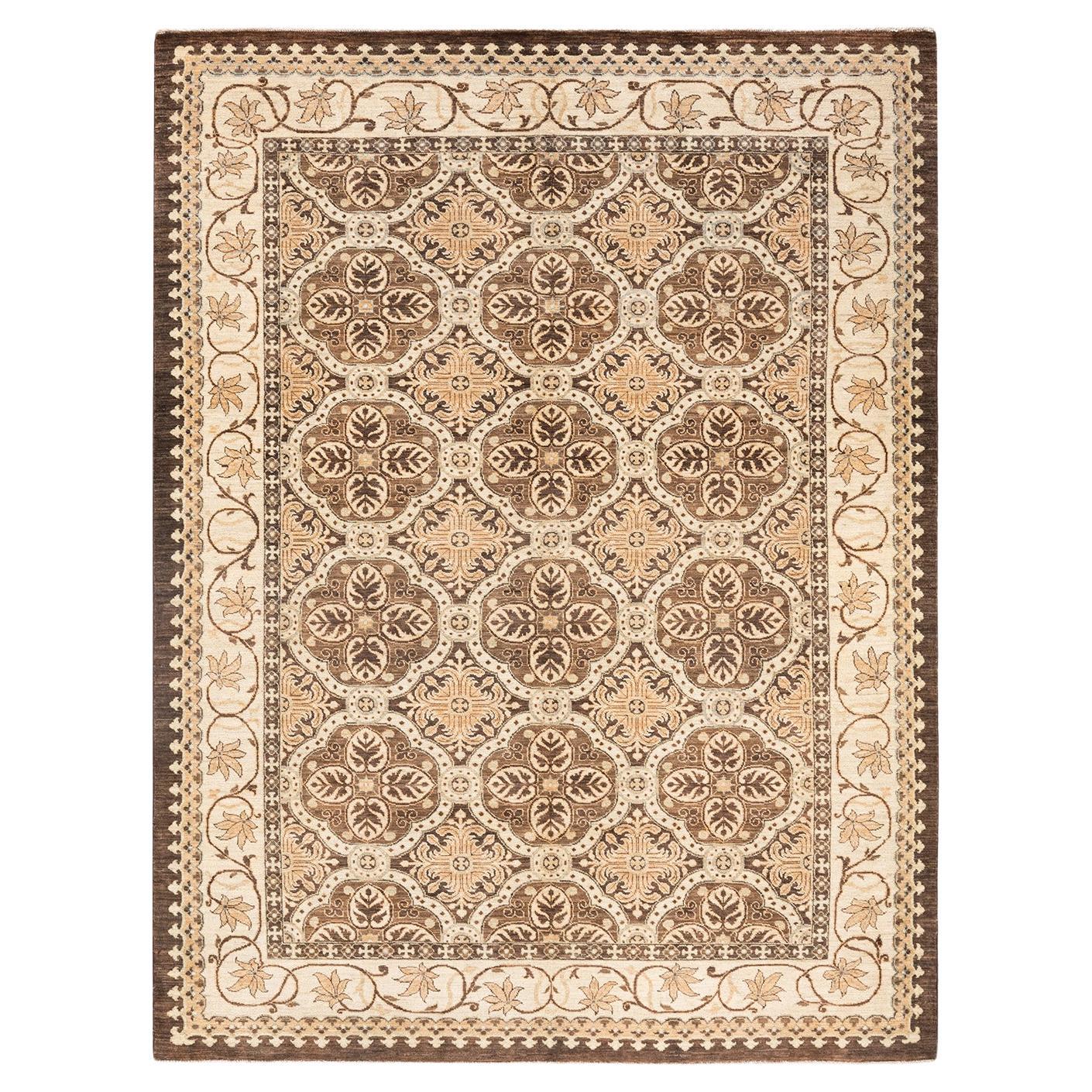 One-Of-A-Kind Hand Knotted Khotan Eclectic Brown Area Rug