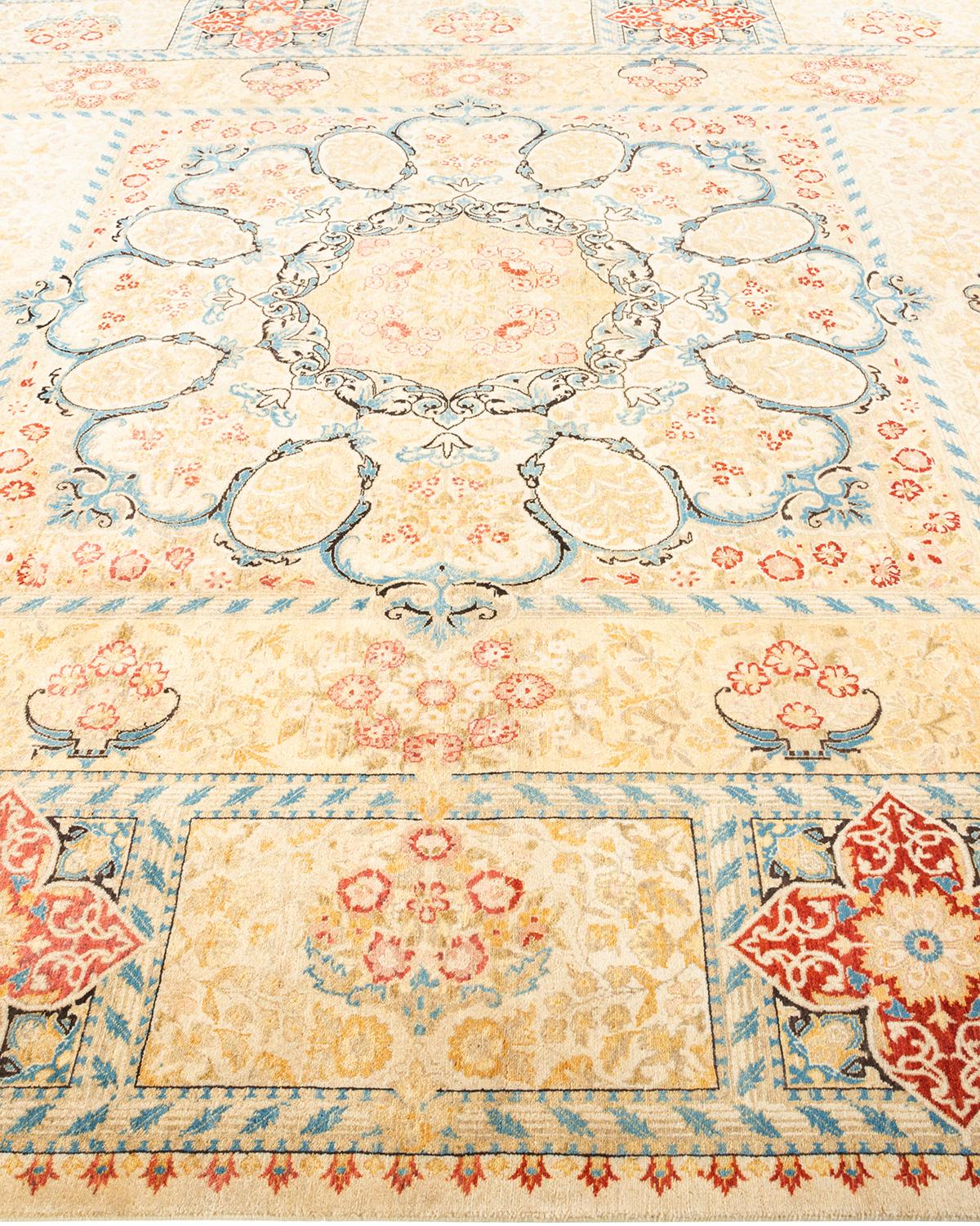 One-Of-A-Kind Hand Knotted Mogul Ivory Area Rug In New Condition For Sale In Norwalk, CT