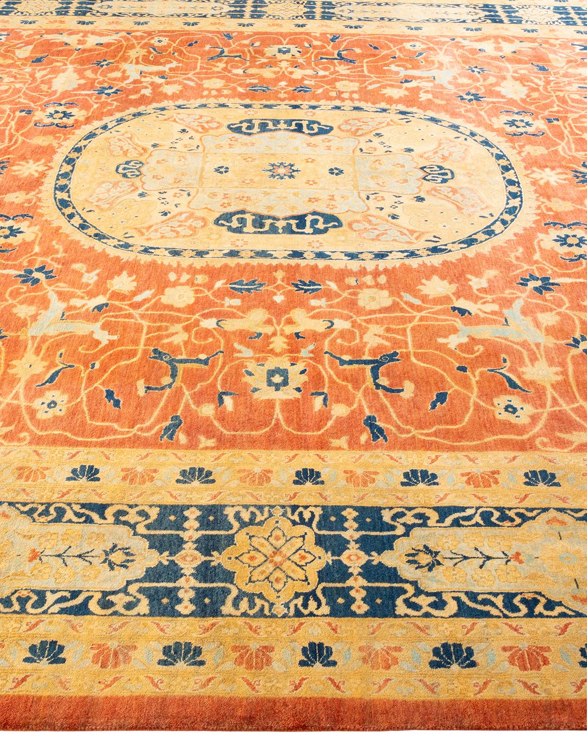One-of-a-kind Hand Knotted Mogul Orange Area Rug In New Condition For Sale In Norwalk, CT