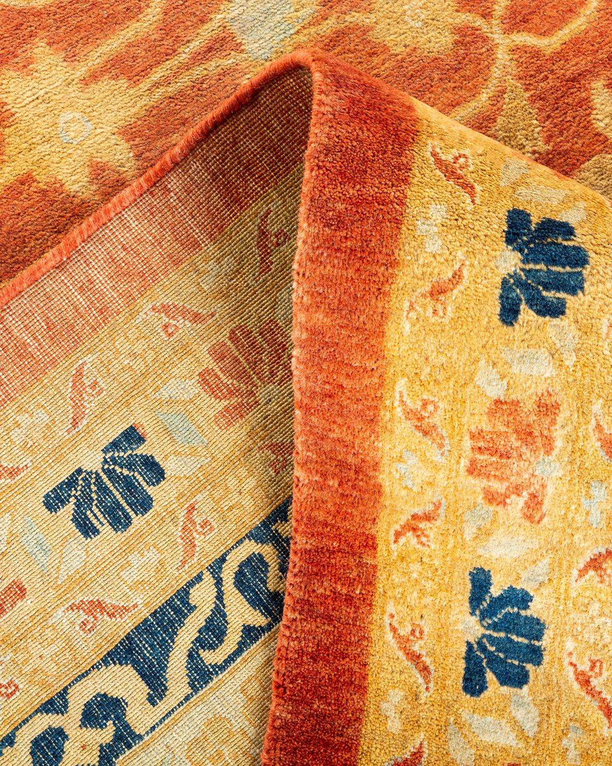 Handgeknüpfter orangefarbener Mogul-Teppich, Unikat (Wolle) im Angebot