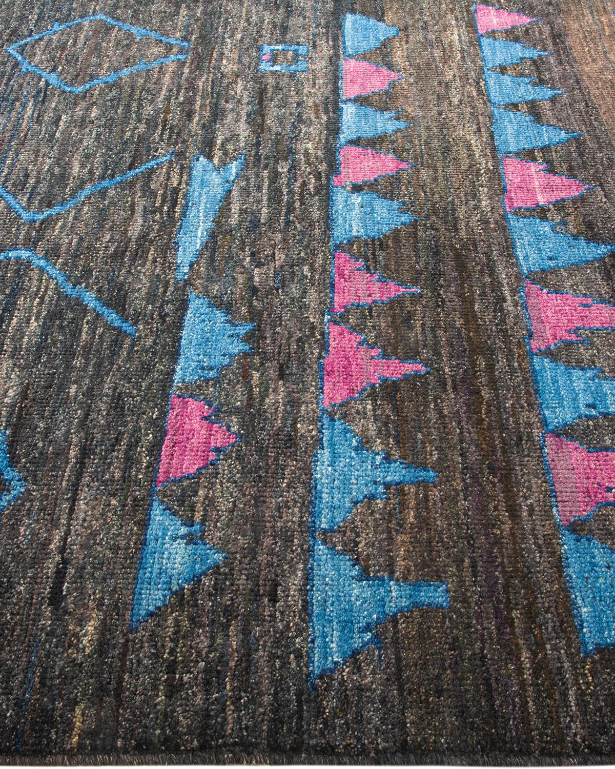 Alfombra marroquí moderna negra anudada a mano única en su género en Nuevo estado para la venta en Norwalk, CT