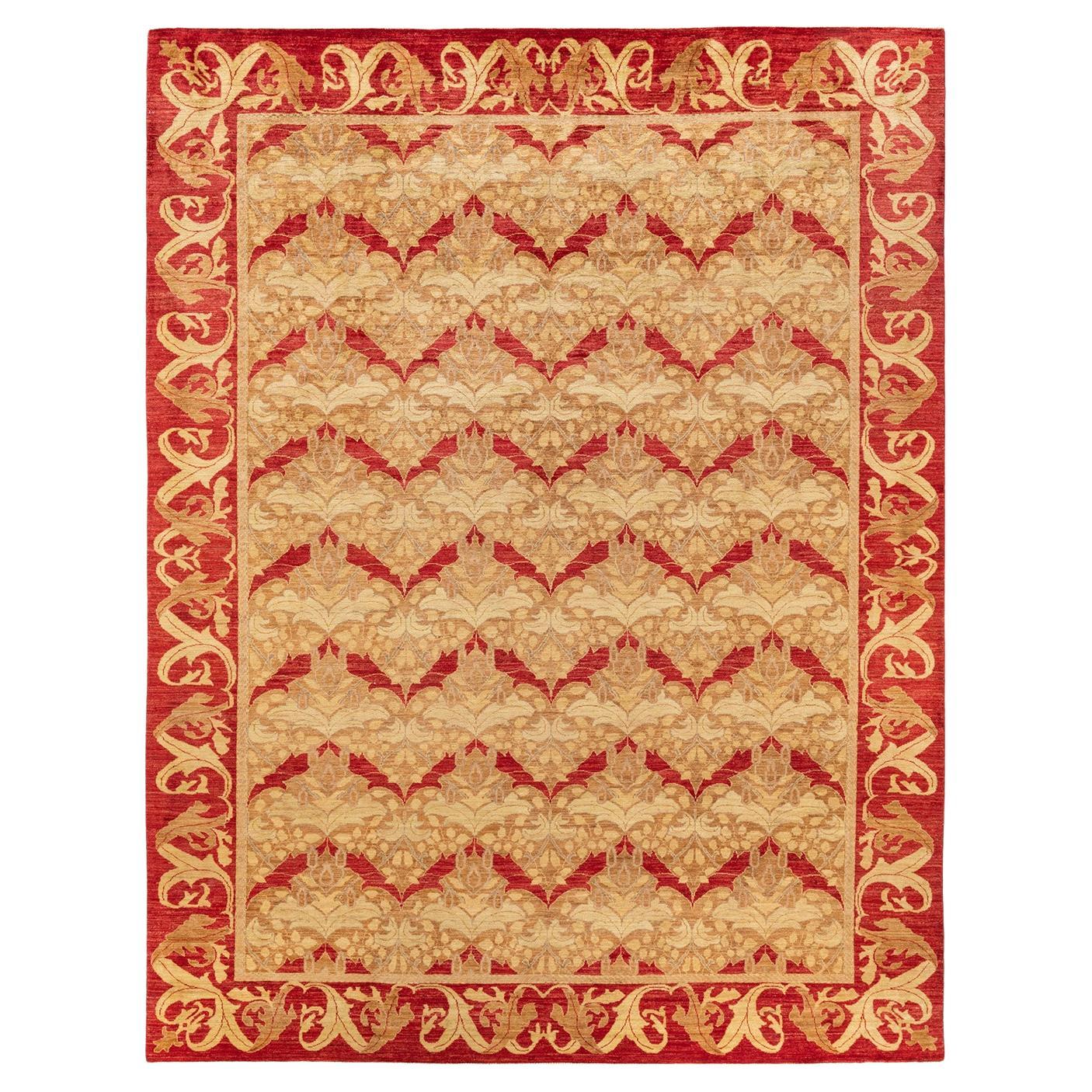 Tapis Oriental Arts & Crafts vert noué à la main, unique en son genre