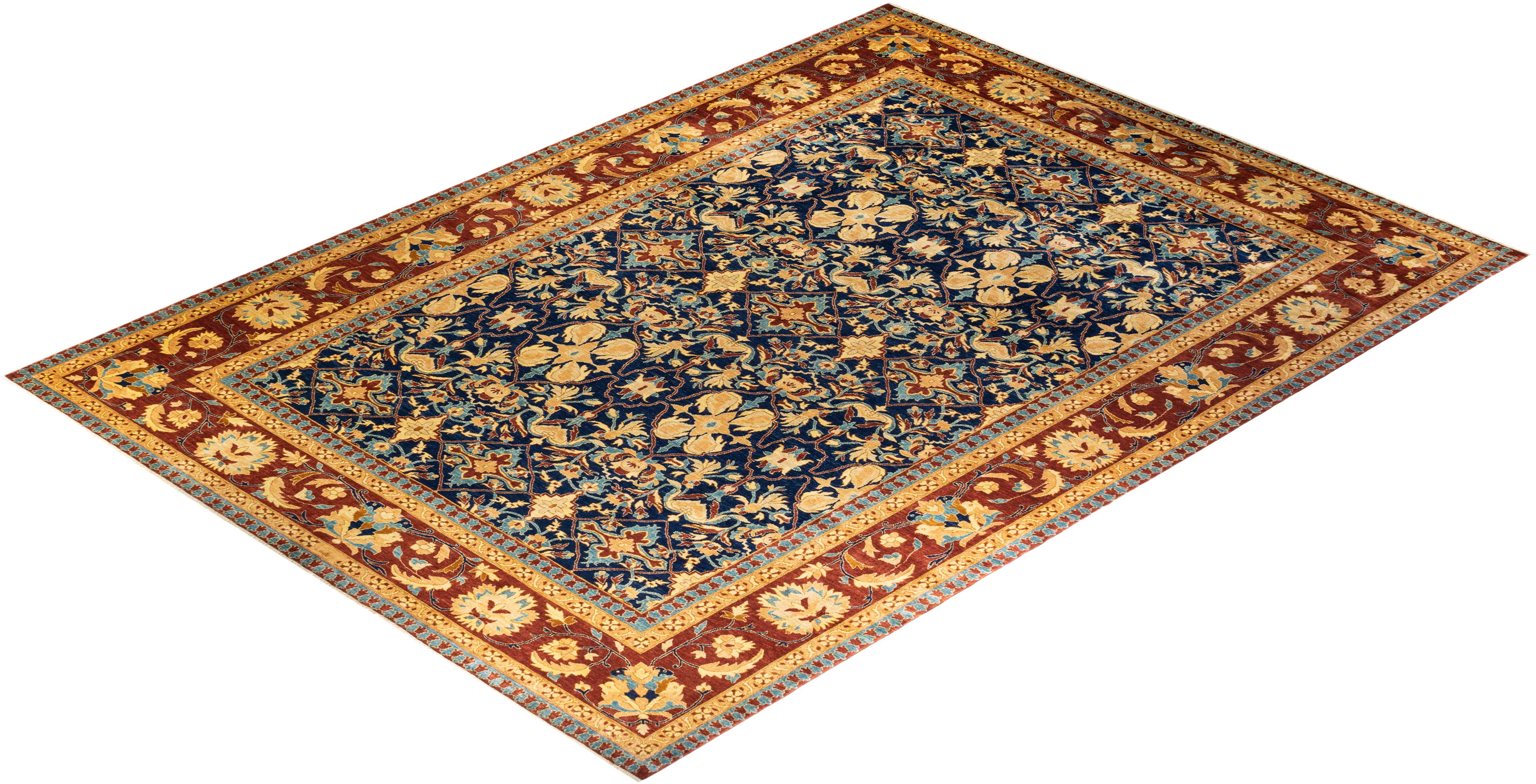 One-of-a-kind Hand Knotted Oriental Eclectic Blue Area Rug For Sale 2