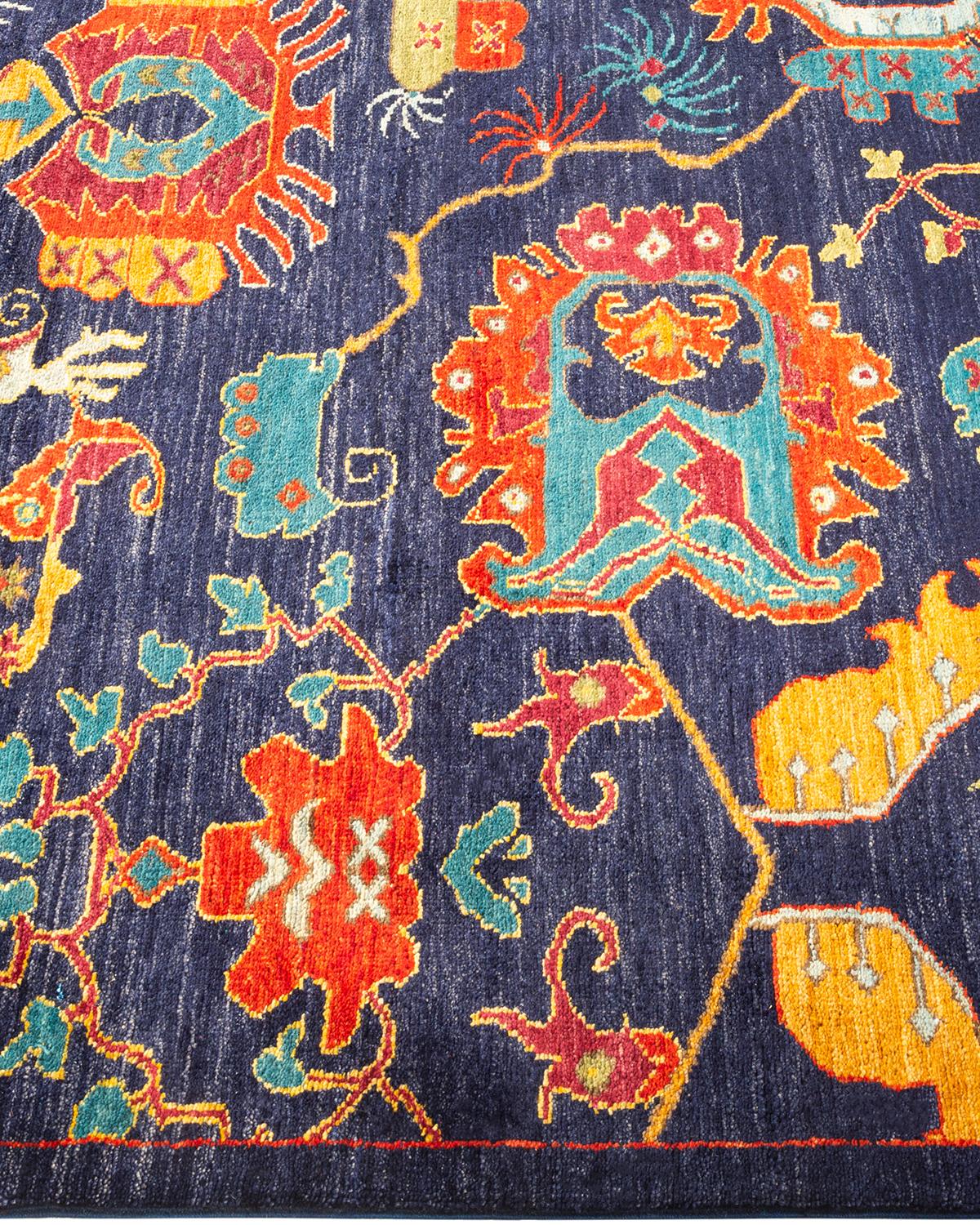 One-of-a-kind Hand Knotted Oriental Eclectic Blue Area Rug In New Condition For Sale In Norwalk, CT