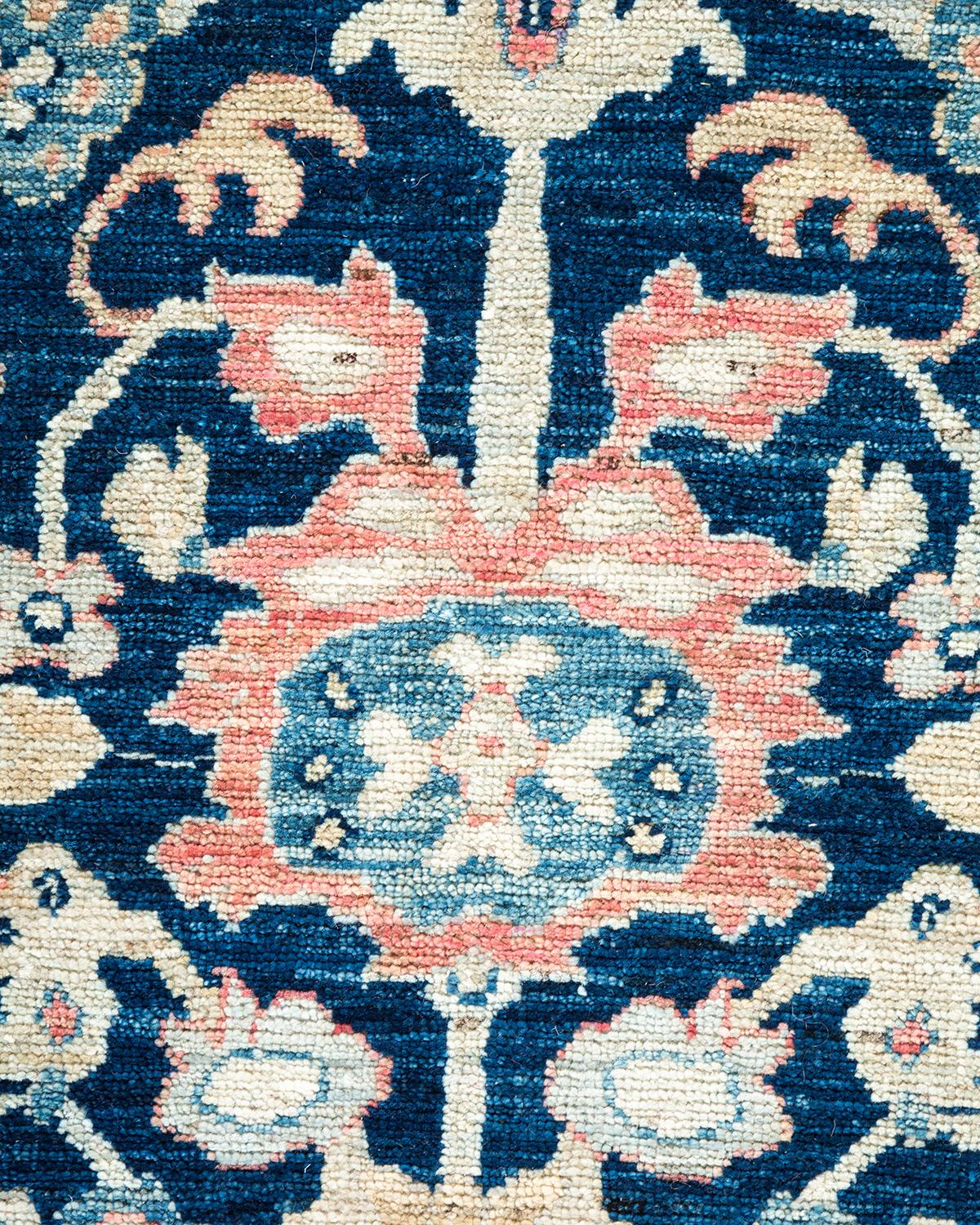 Pakistani One-of-a-Kind Hand Knotted Oriental Eclectic Blue Area Rug For Sale