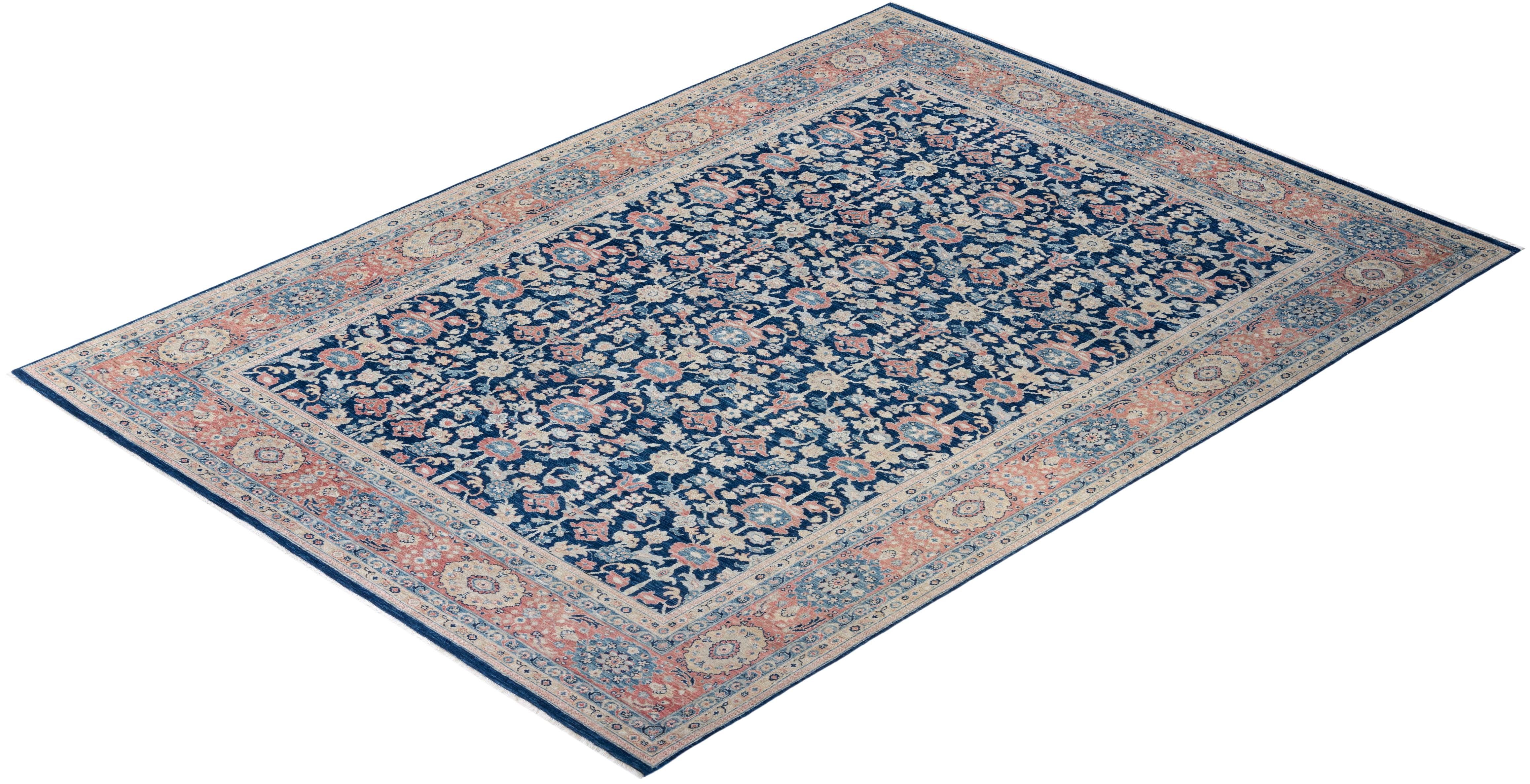 One-of-a-Kind Hand Knotted Oriental Eclectic Blue Area Rug For Sale 2