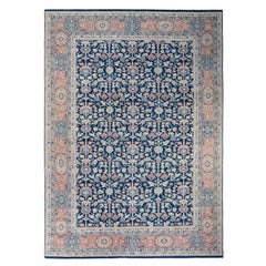 Handgeknüpfter, orientalischer, eklektischer blauer Teppich, Unikat
