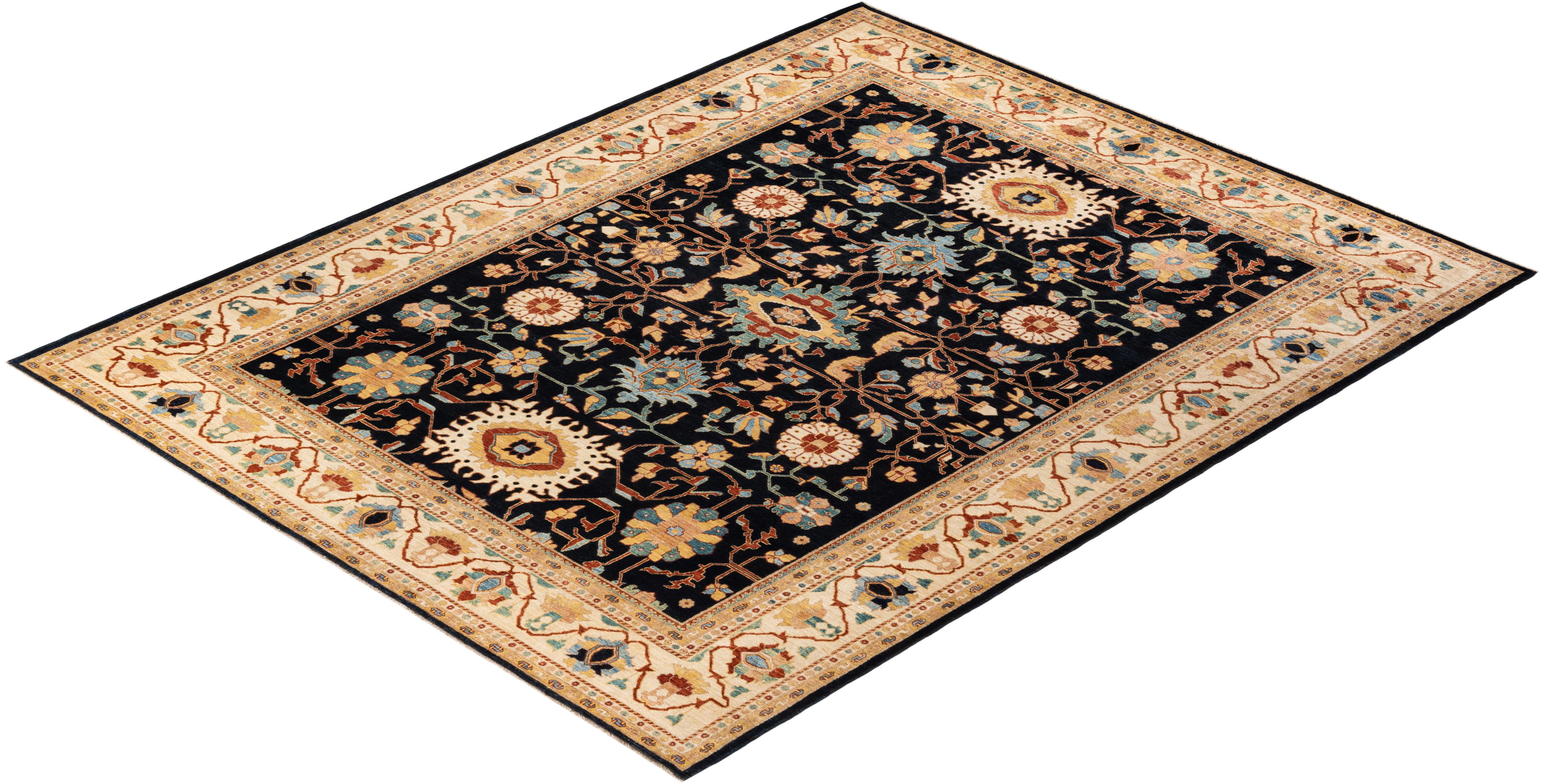 One-of-a-kind Hand Knotted Oriental Eclectic Blue Area Rug For Sale 2