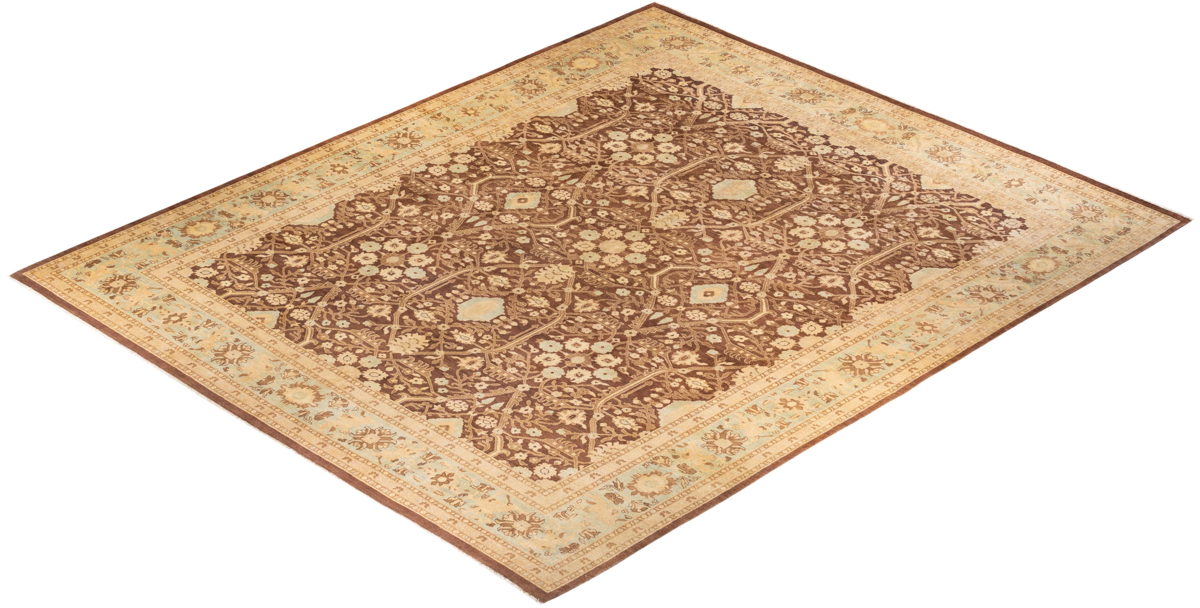 One-of-a-kind Hand Knotted Oriental Eclectic Brown Area Rug For Sale 2