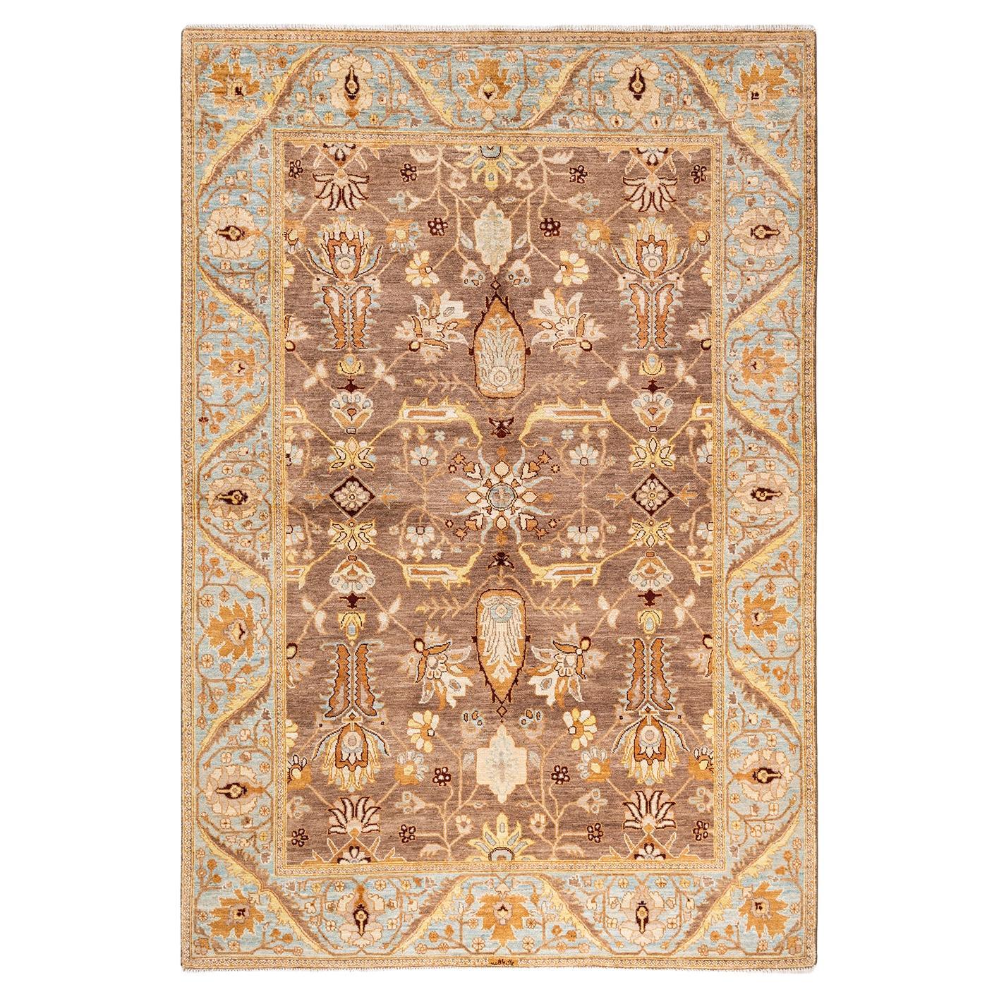 One-of-a-kind Hand Knotted Oriental Eclectic Brown Area Rug For Sale