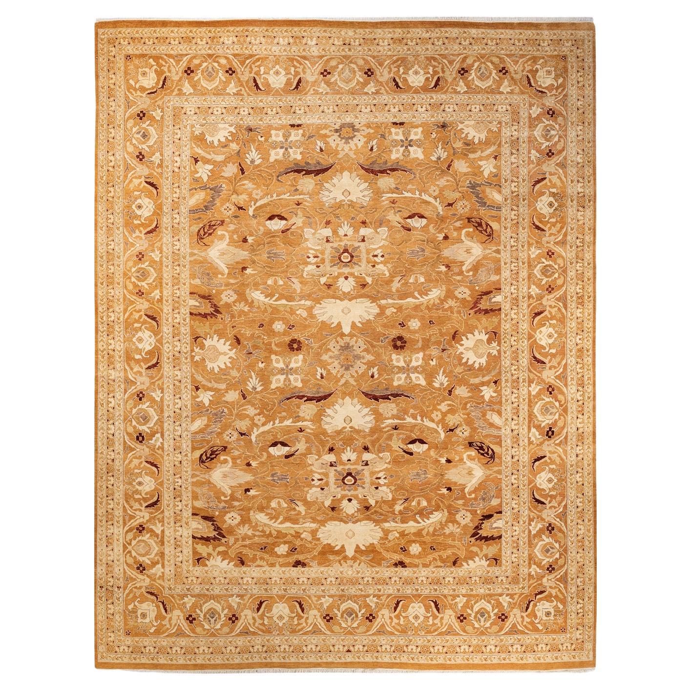 Handgeknüpfter orientalischer, eklektischer brauner Teppich, Unikat, Unikat