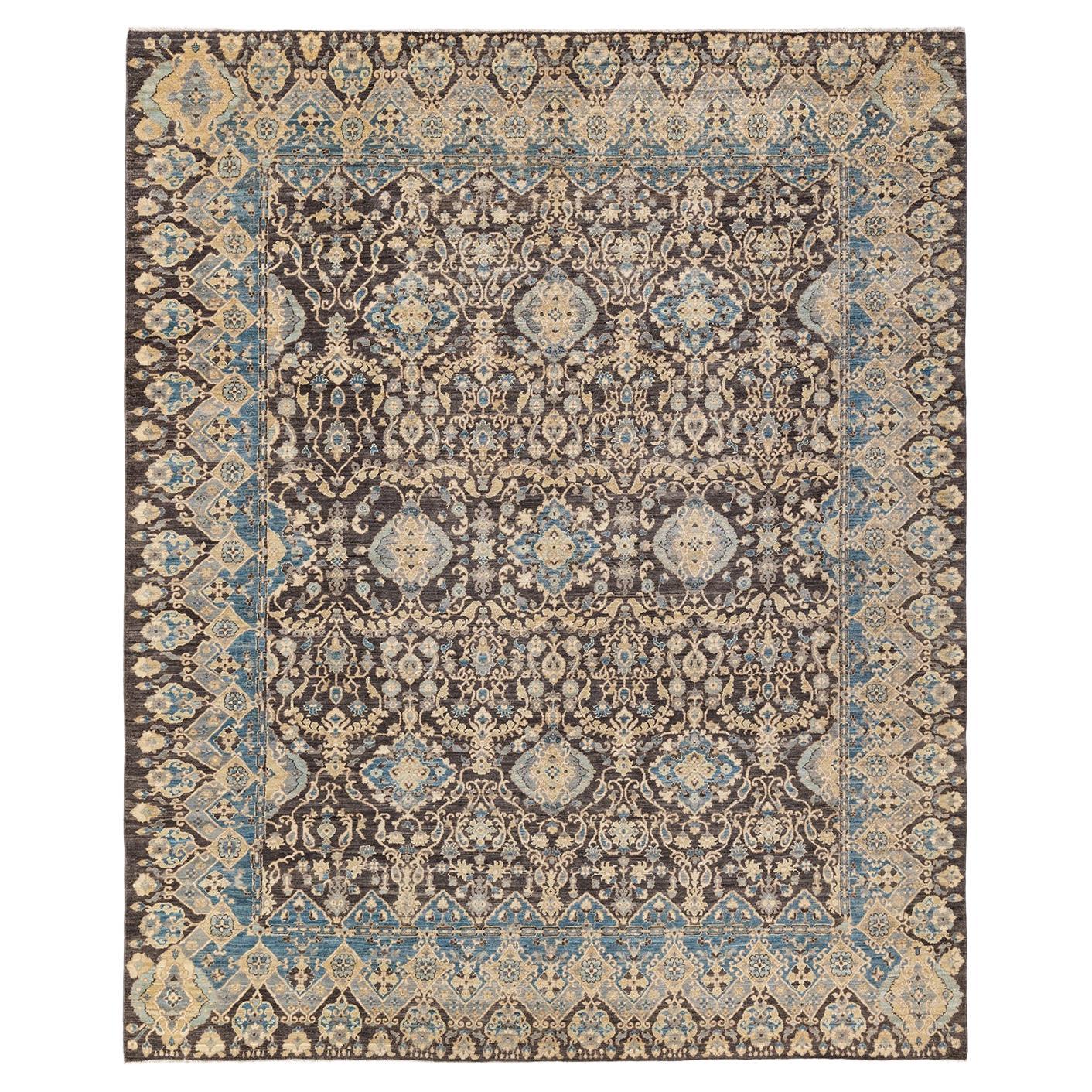One-of-a-kind Hand Knotted Oriental Eclectic Gray Area Rug For Sale