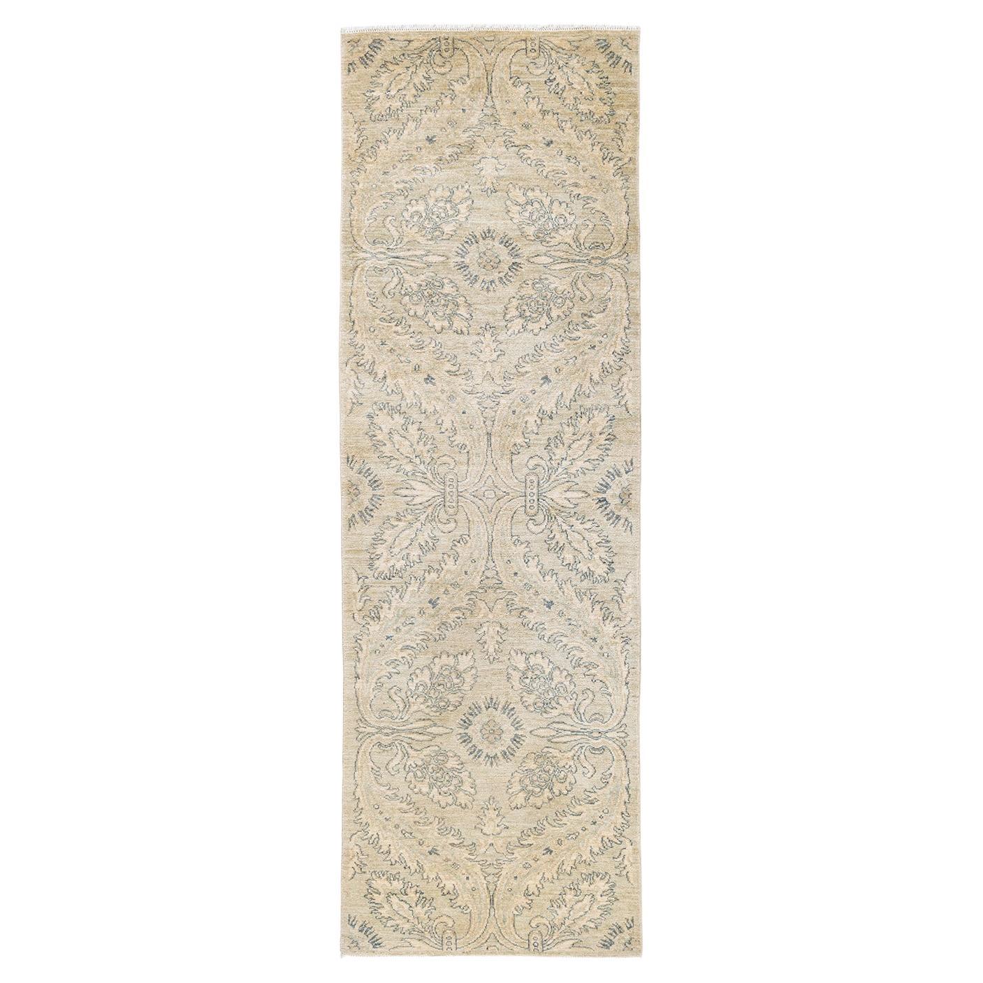 One-of-a-Kind Hand Knotted Oriental Eclectic Green Area Rug For Sale