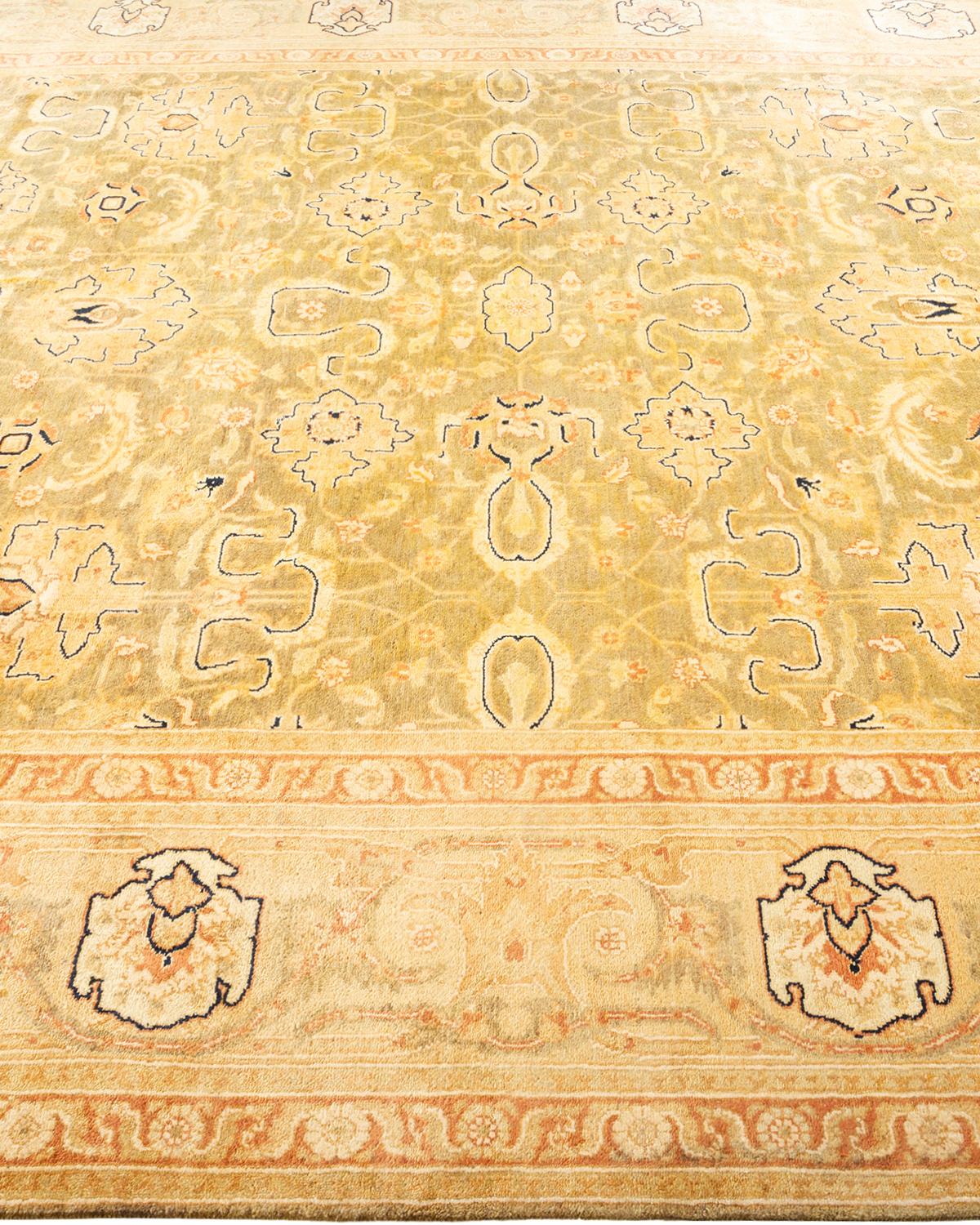 One-of-a-Kind Hand Knotted Oriental Eclectic Green Area Rug In New Condition For Sale In Norwalk, CT