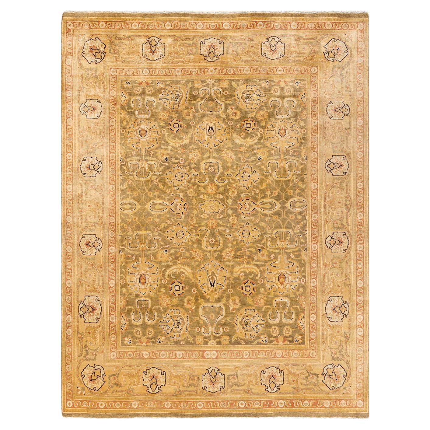 One-of-a-Kind Hand Knotted Oriental Eclectic Green Area Rug For Sale