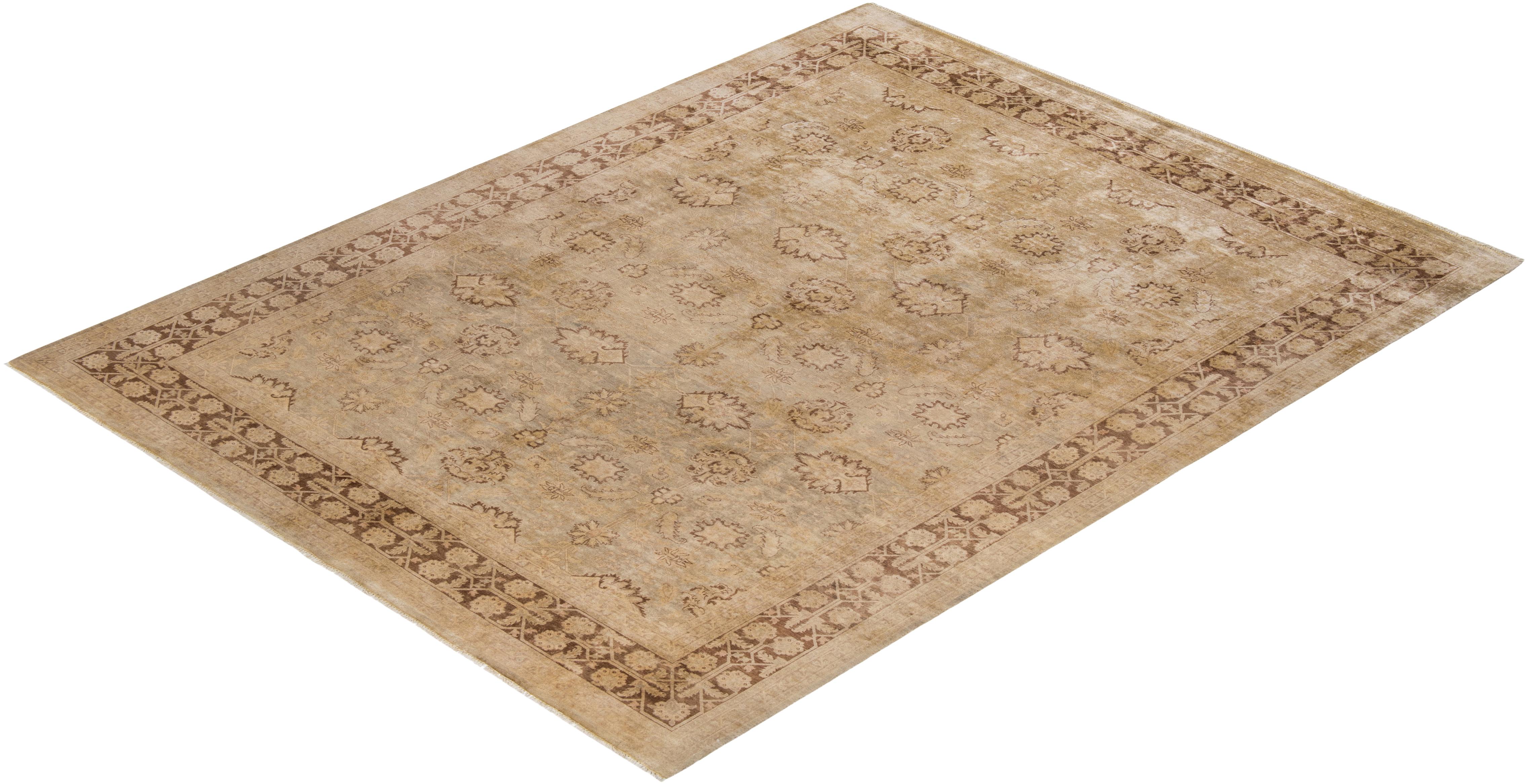 One-of-a-kind Hand Knotted Oriental Eclectic Green Area Rug For Sale 2