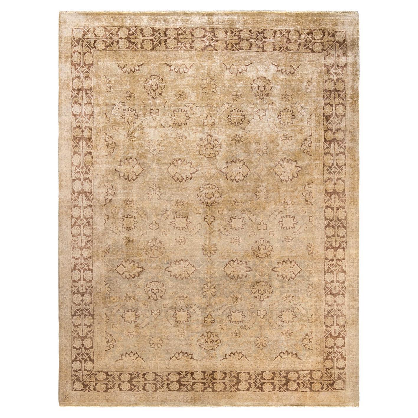 One-of-a-kind Hand Knotted Oriental Eclectic Green Area Rug For Sale