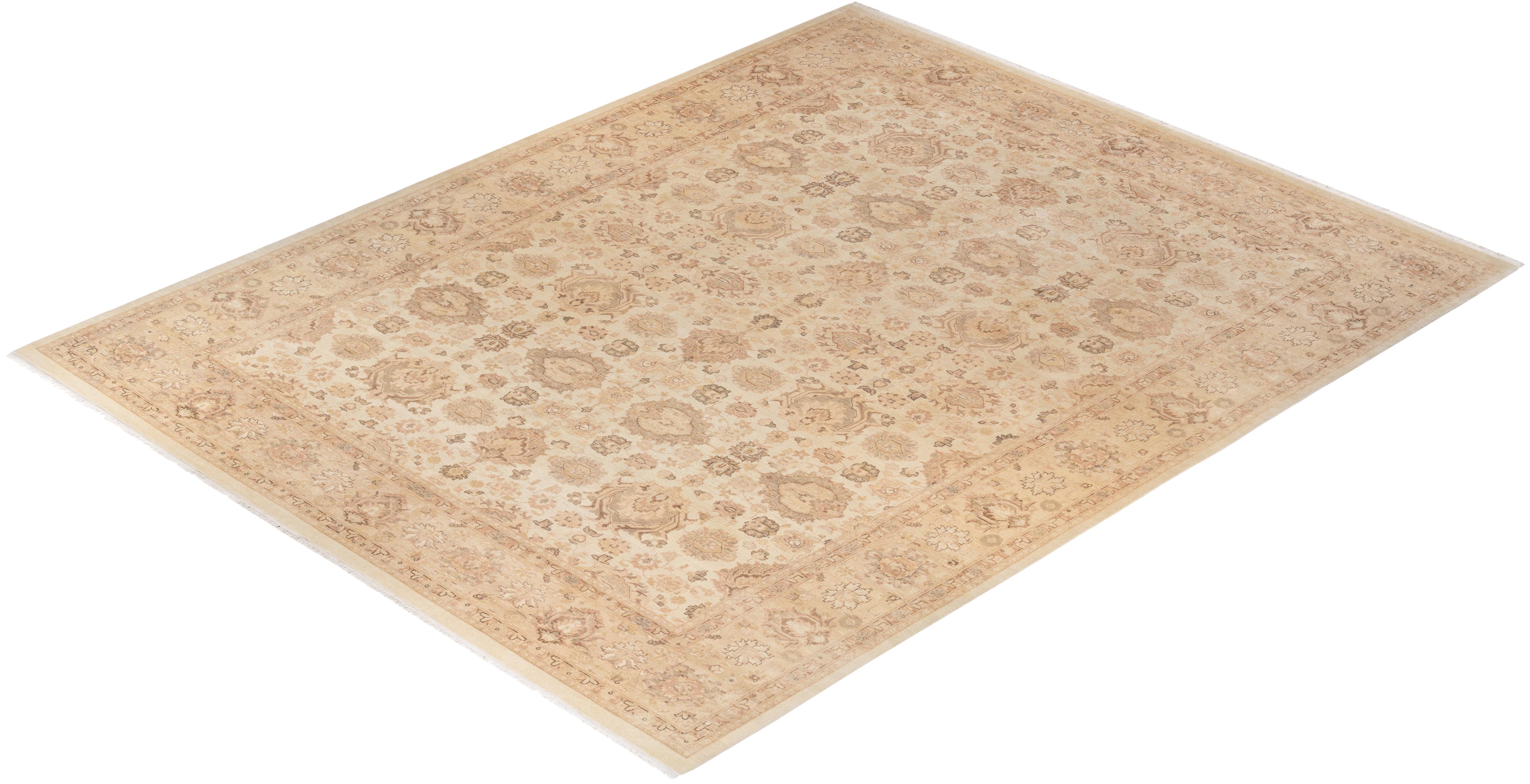 One-of-a-Kind Hand Knotted Oriental Eclectic Ivory Area Rug For Sale 2