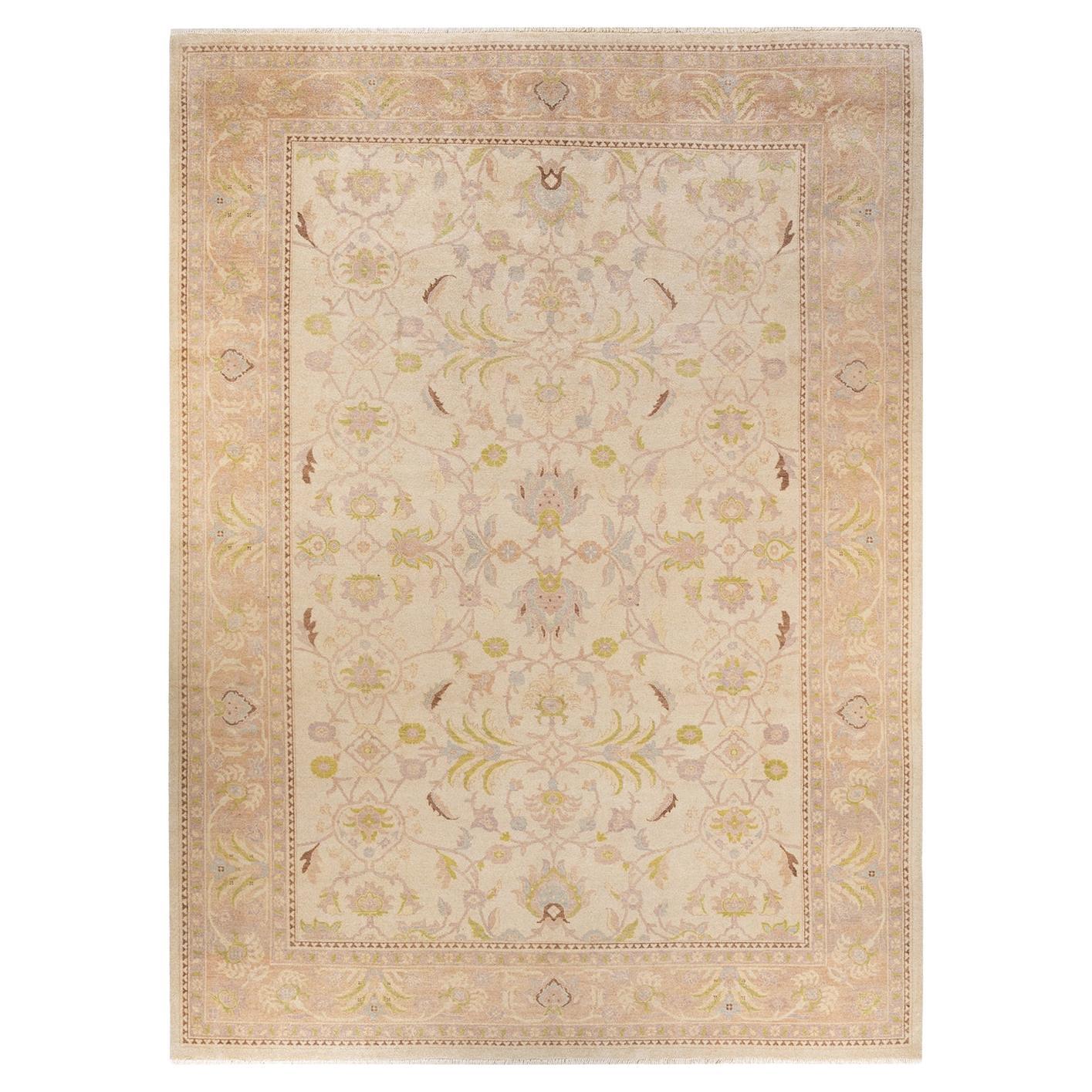 OneofaKind Hand Knotted Oriental Eclectic Ivory Area Rug For Sale at