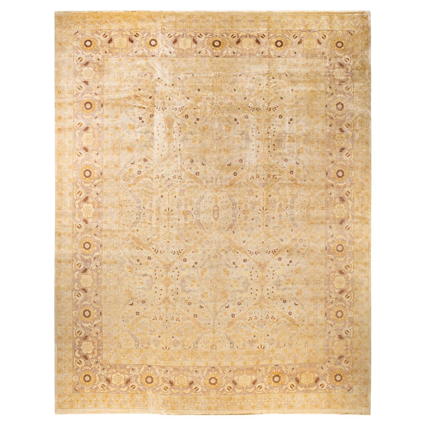 One-of-a-Kind Hand Knotted Oriental Eclectic Ivory Area Rug