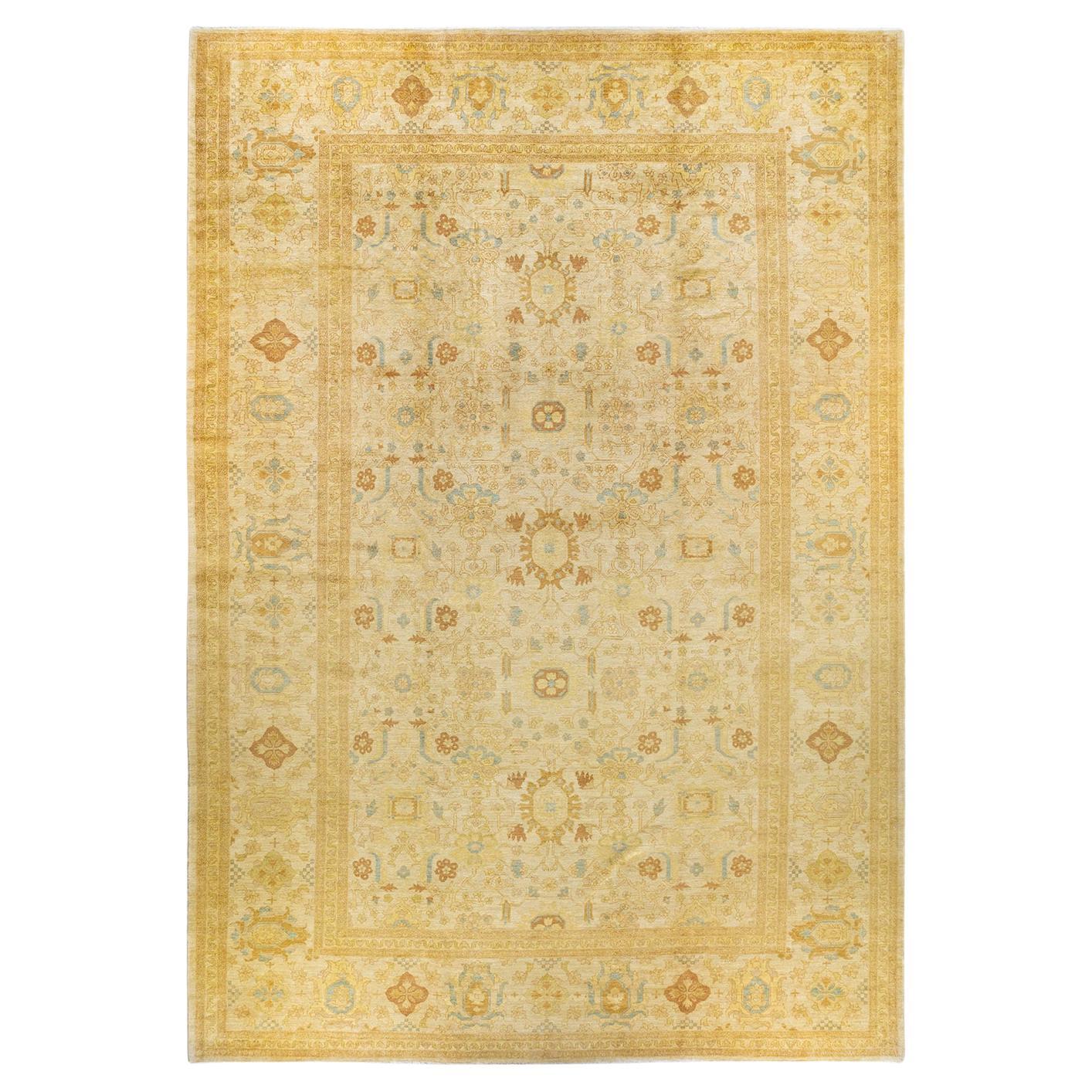 One-Of-A-Kind Hand Knotted Oriental Eclectic Ivory Area Rug