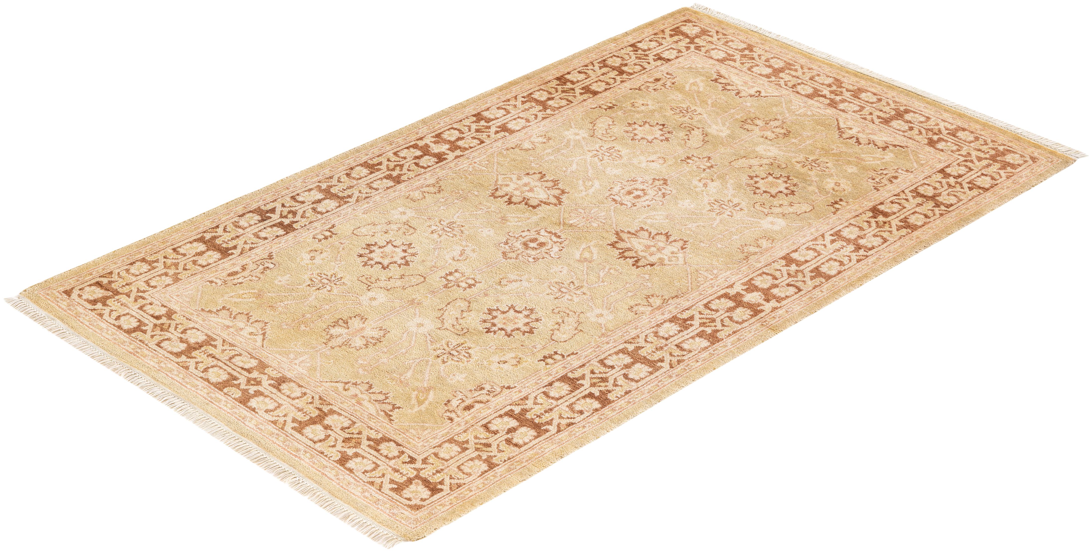 One-of-a-kind Hand Knotted Oriental Eclectic Ivory Area Rug For Sale 2