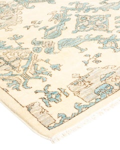 Handgeknüpfter orientalischer, eklektischer elfenbeinfarbener Teppich, 1,25 m x 2,25 m, Unikat, Unikat