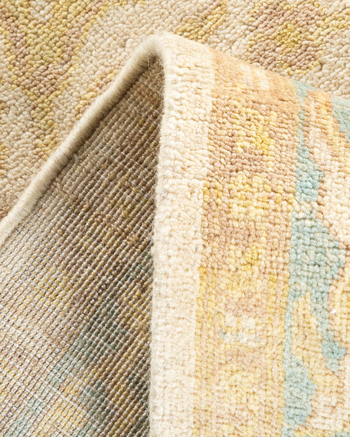 Laine Tapis oriental éclectique ivoire noué à la main, unique en son genre