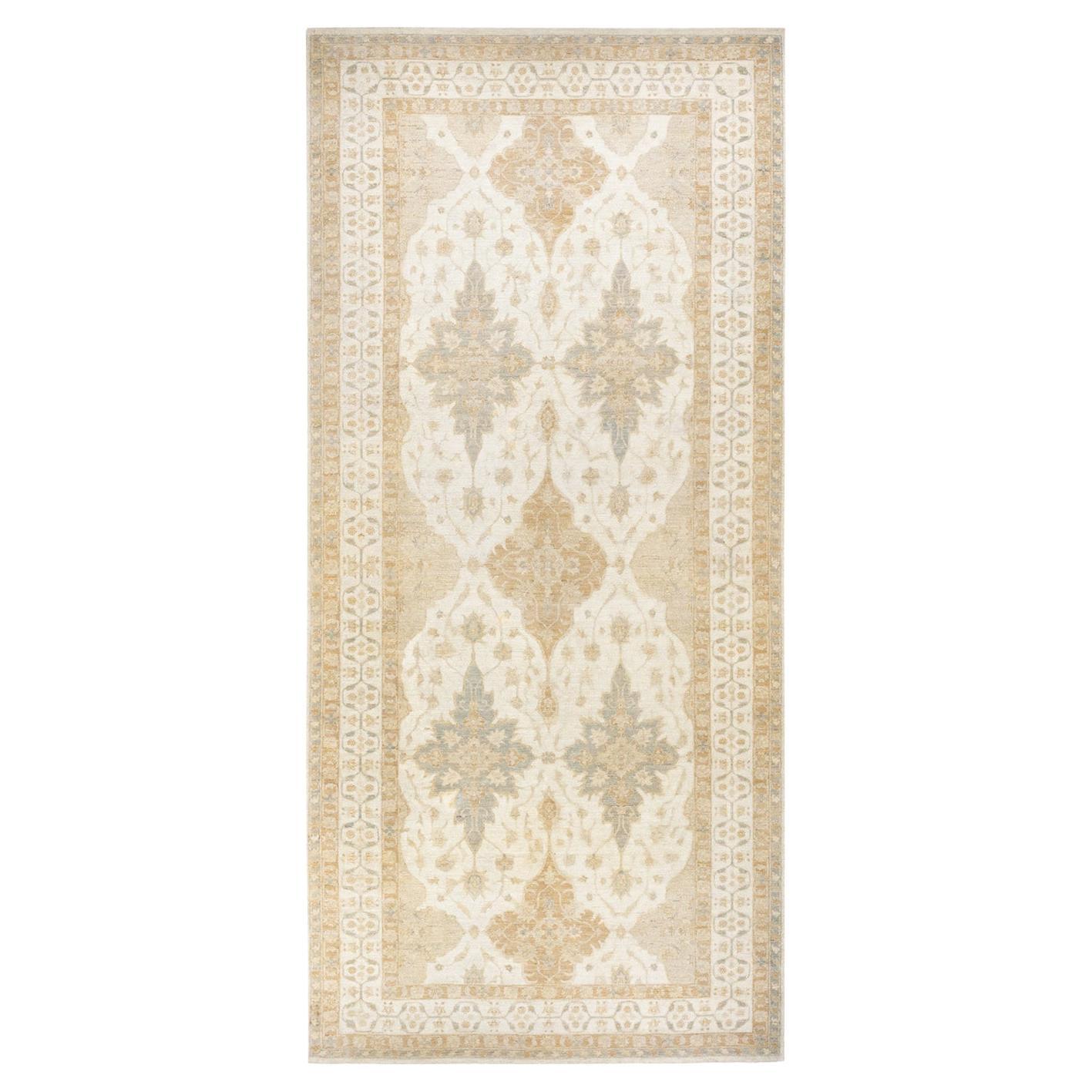 One-Of-A-Kind Hand Knotted Oriental Eclectic Ivory Area Rug 5' 10" x 13' 4" For Sale
