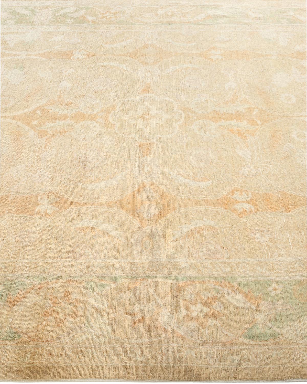One-Of-A-Kind Hand Knotted Oriental Eclectic Ivory Area Rug In New Condition For Sale In Norwalk, CT