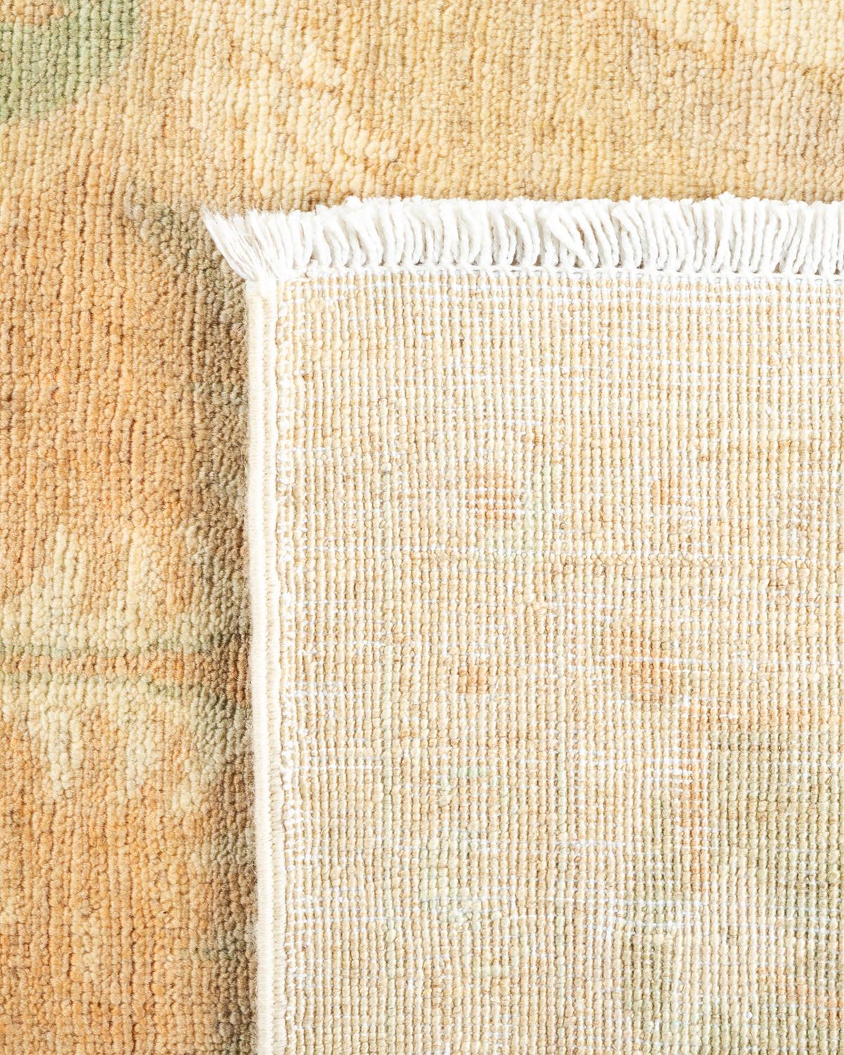 Contemporary One-Of-A-Kind Hand Knotted Oriental Eclectic Ivory Area Rug For Sale