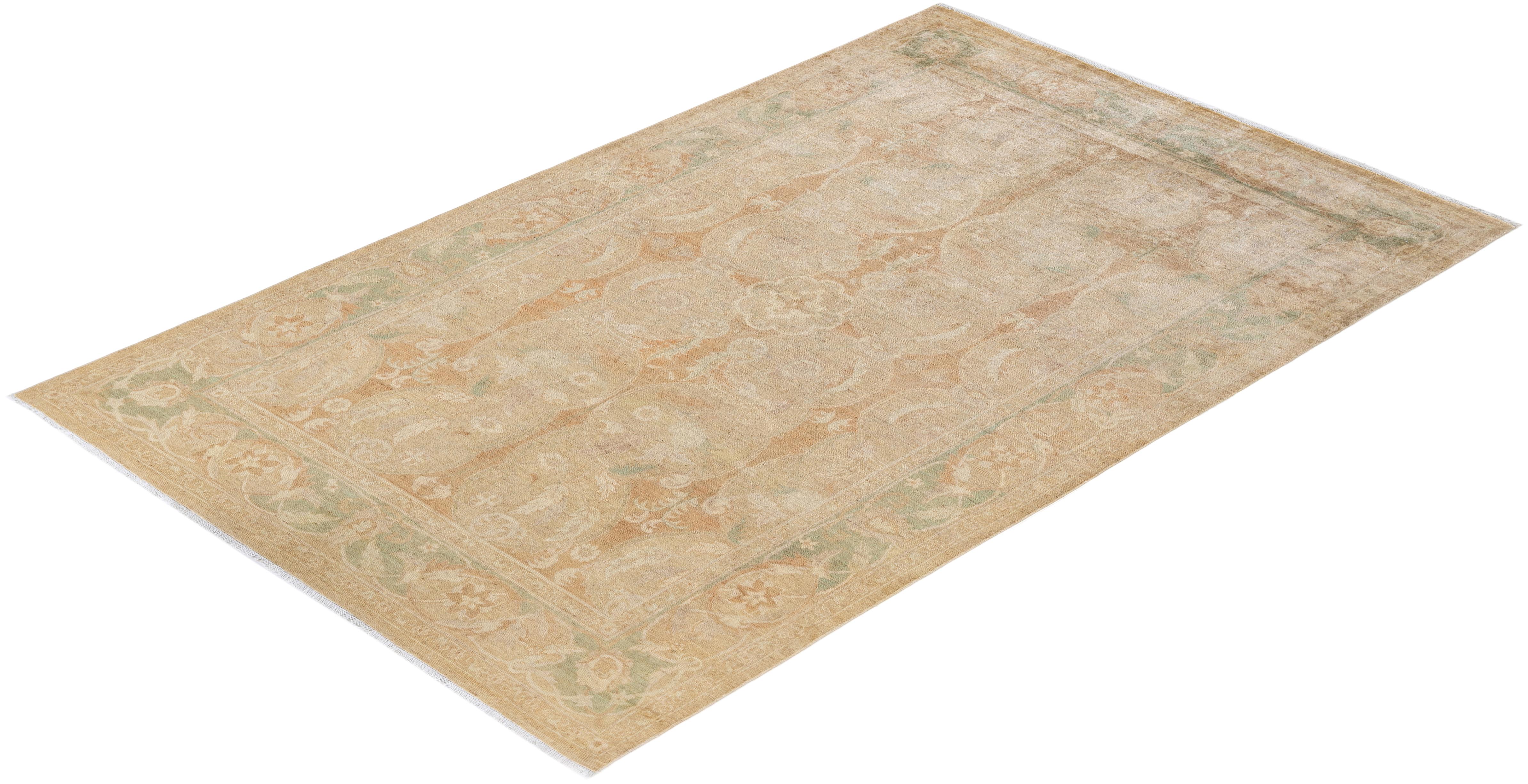 One-Of-A-Kind Hand Knotted Oriental Eclectic Ivory Area Rug For Sale 2
