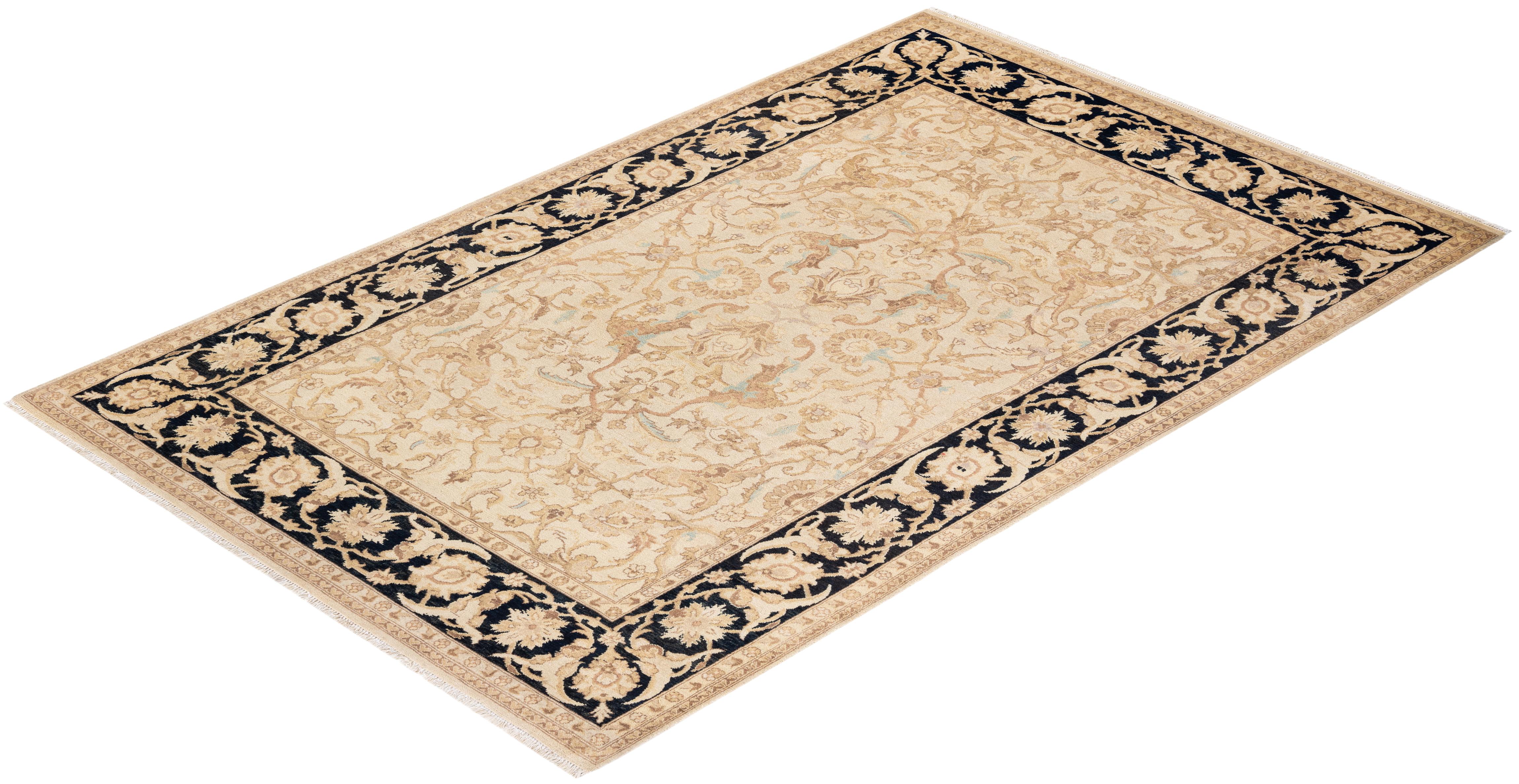 One-of-a-kind Hand Knotted Oriental Eclectic Ivory Area Rug For Sale 2