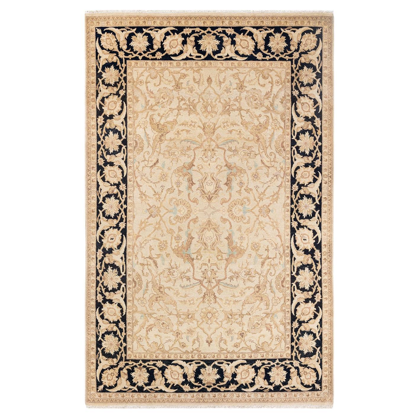 One-of-a-kind Hand Knotted Oriental Eclectic Ivory Area Rug For Sale