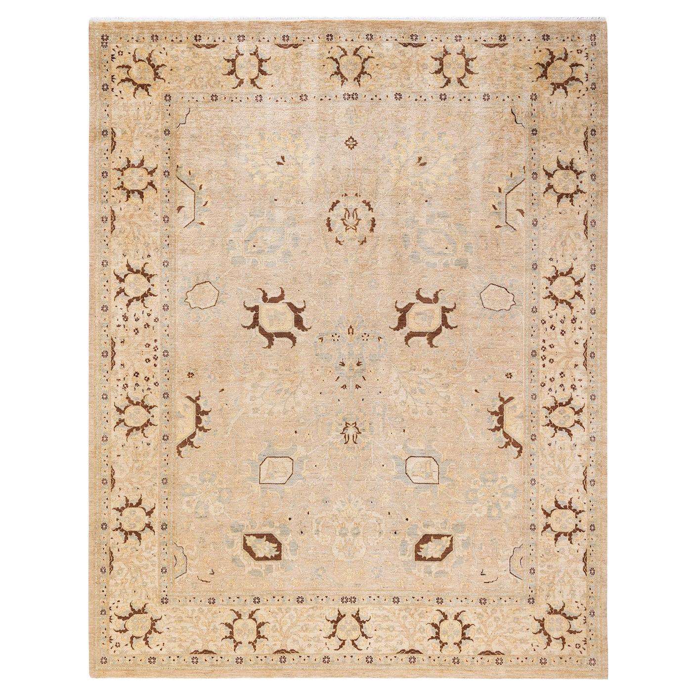 One-Of-A-Kind Hand Knotted Oriental Eclectic Ivory Area Rug 8' 1" x 10' 2" For Sale