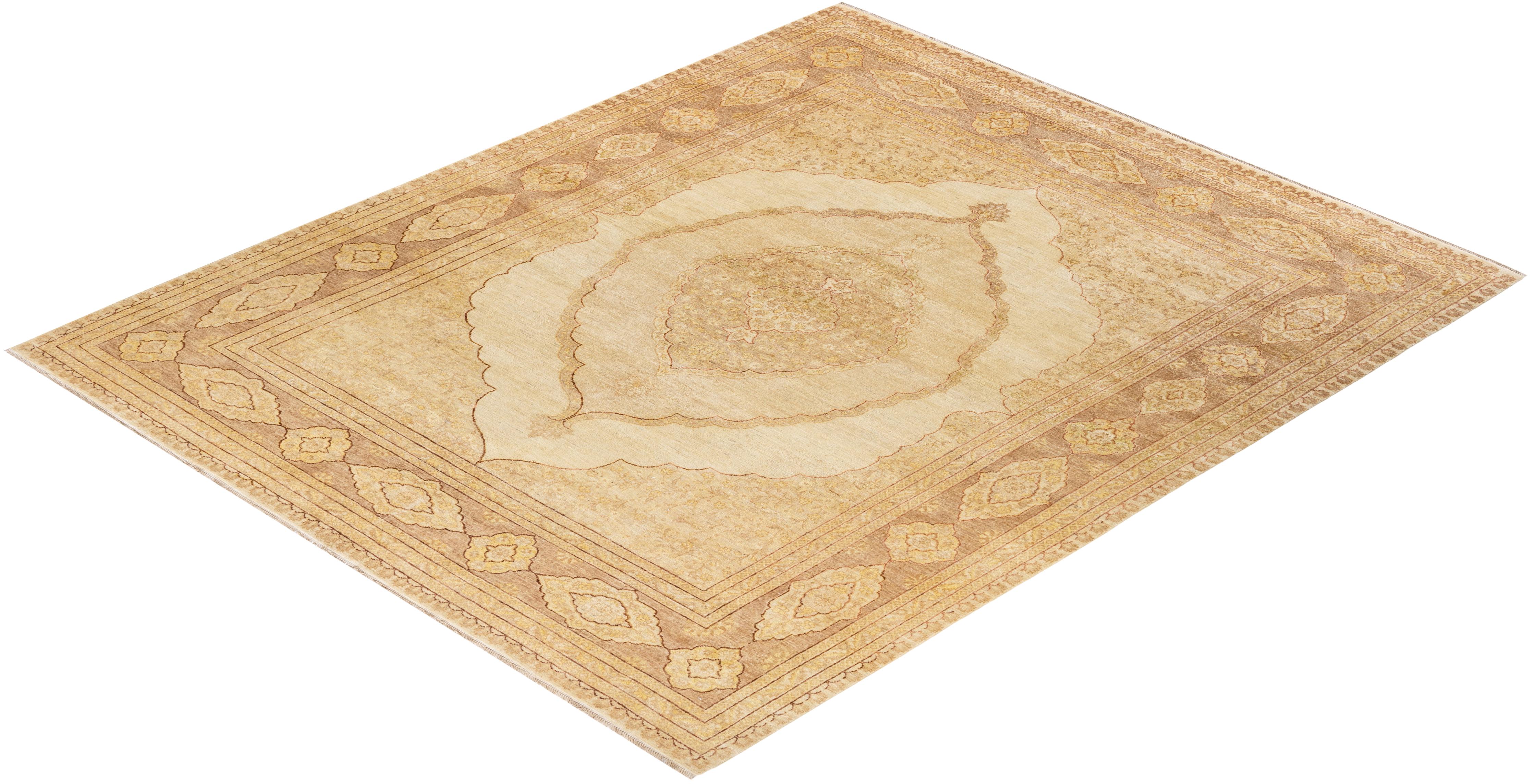 One-of-a-kind Hand Knotted Oriental Eclectic Ivory Area Rug For Sale 2