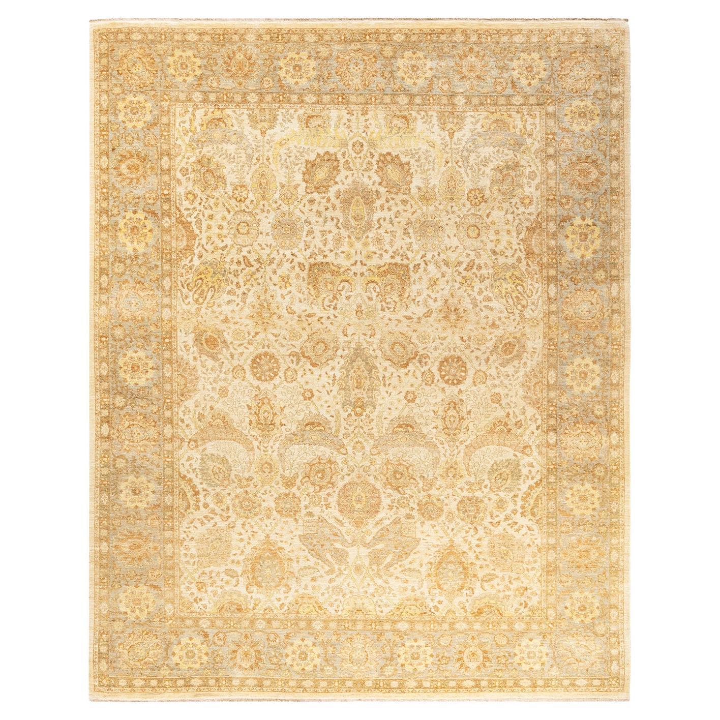 One-Of-A-Kind Hand Knotted Oriental Eclectic Ivory Area Rug 8' 2" x 10' 3" For Sale