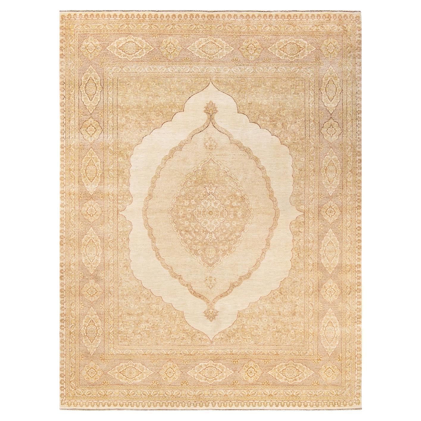 One-Of-A-Kind Hand Knotted Oriental Eclectic Ivory Area Rug 8' 2" x 10' 8" For Sale