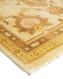Handgeknüpfter, orientalischer, eklektischer elfenbeinfarbener Teppich, Unikat, Unikat