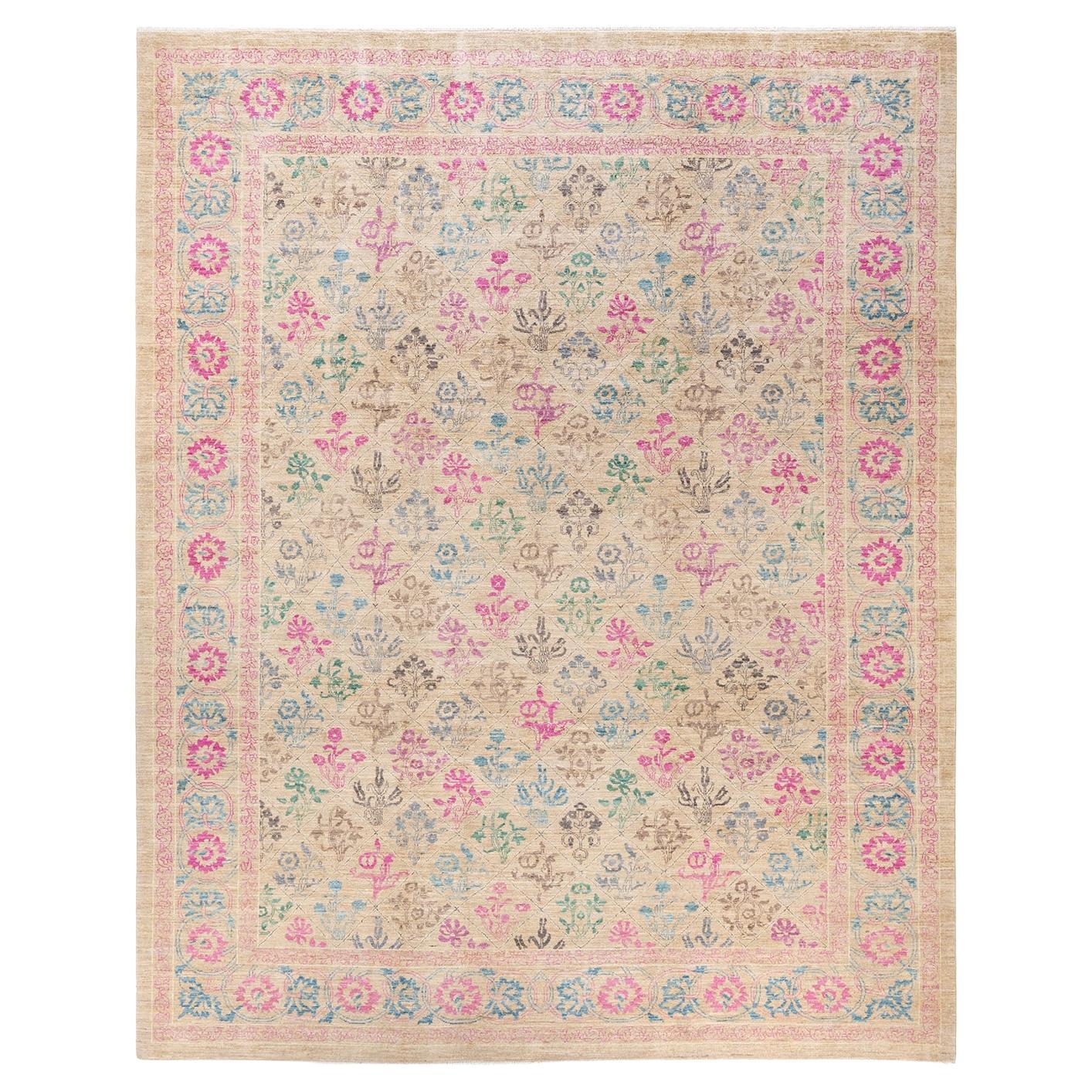 One-of-a-Kind Hand Knotted Oriental Eclectic Ivory Area Rug