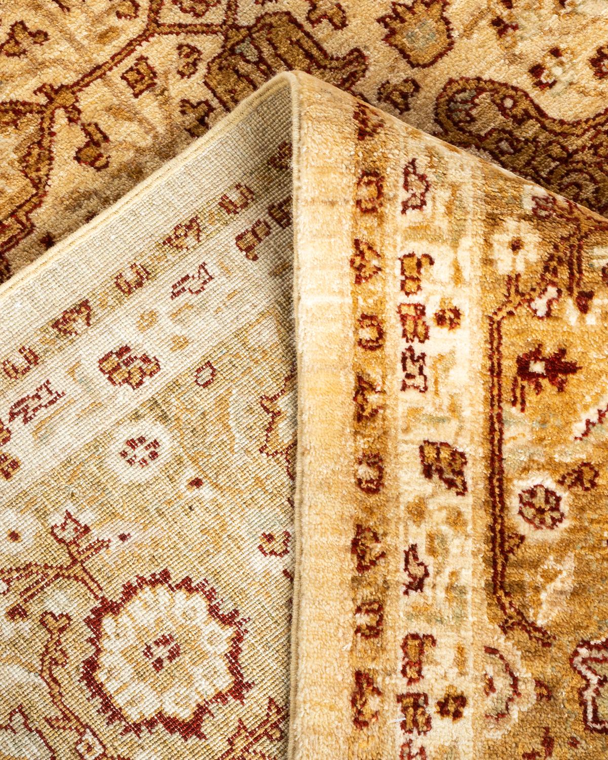 Handgeknüpfter orientalischer, eklektischer elfenbeinfarbener Teppich in Elfenbein, Unikat (Wolle) im Angebot
