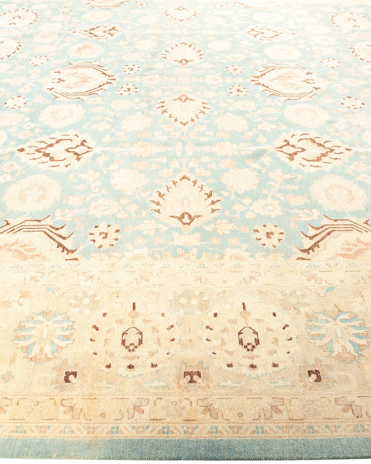 One-of-a-kind Hand Knotted Oriental Eclectic Light Blue Area Rug In New Condition For Sale In Norwalk, CT