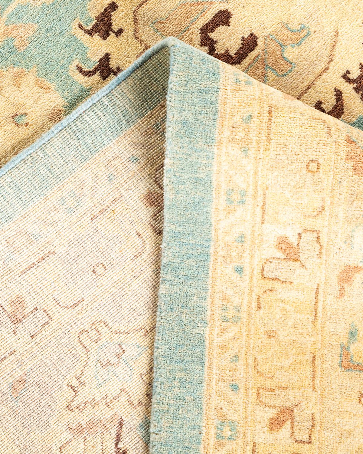 Wool One-of-a-kind Hand Knotted Oriental Eclectic Light Blue Area Rug For Sale