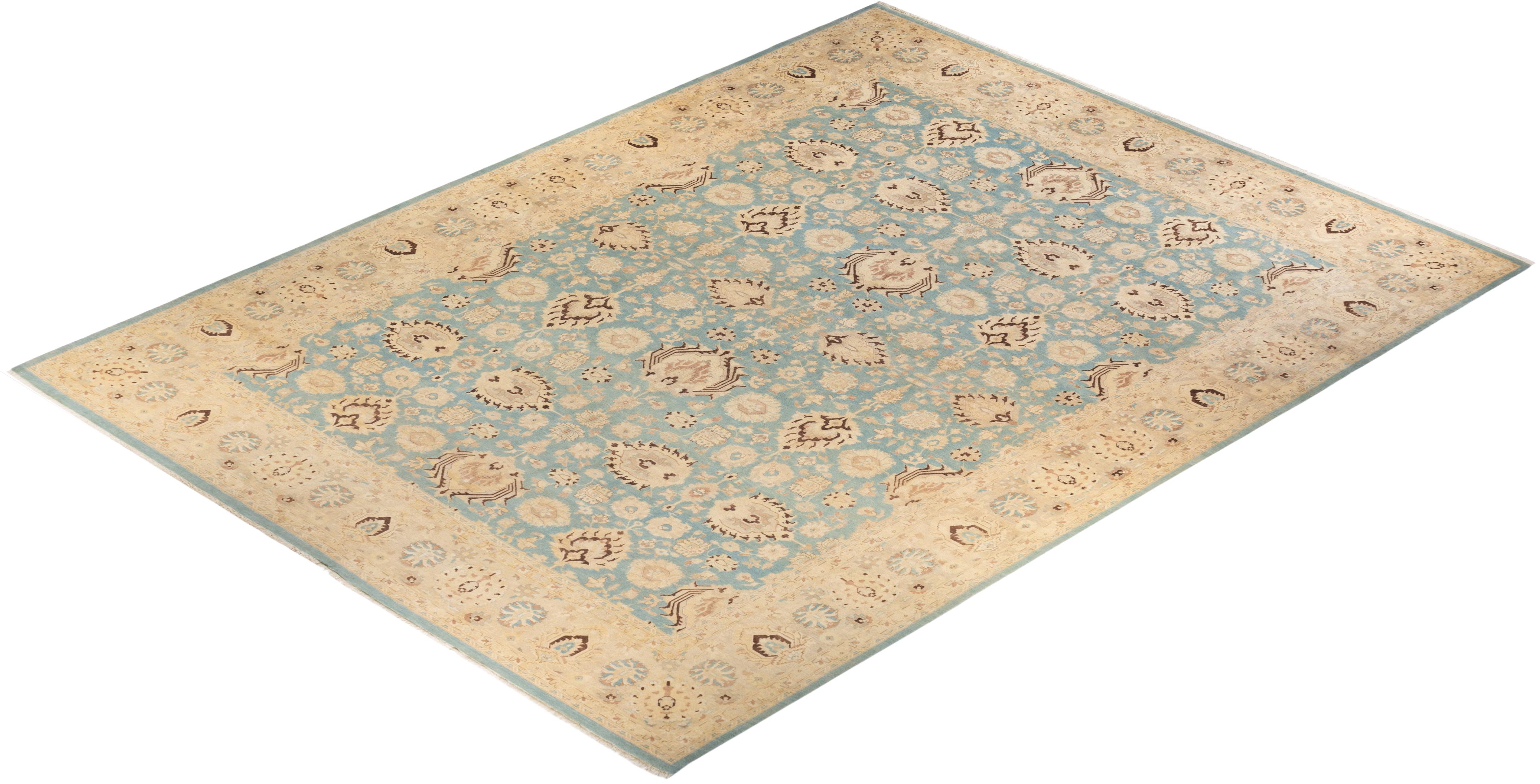 One-of-a-kind Hand Knotted Oriental Eclectic Light Blue Area Rug For Sale 2