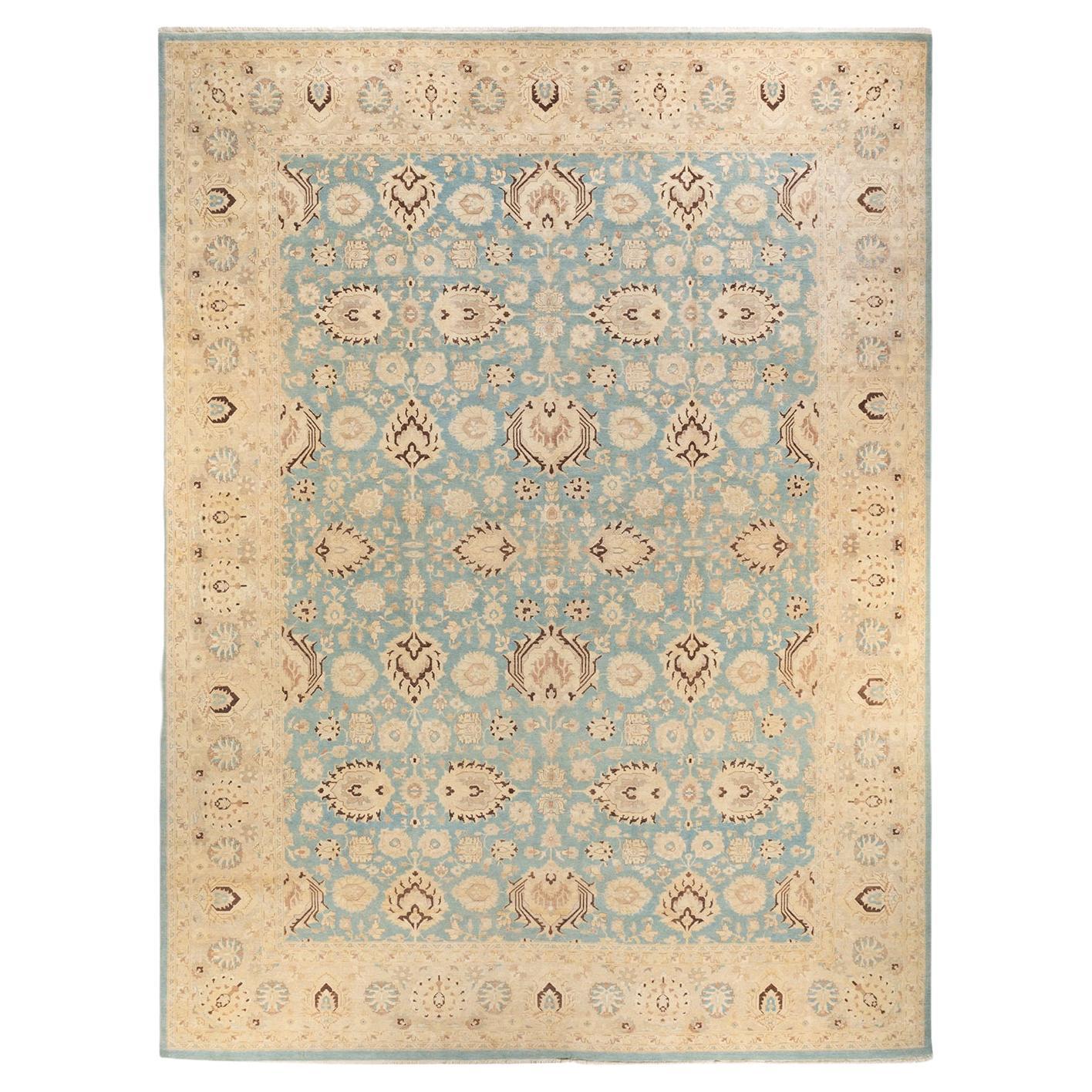 One-of-a-kind Hand Knotted Oriental Eclectic Light Blue Area Rug For Sale